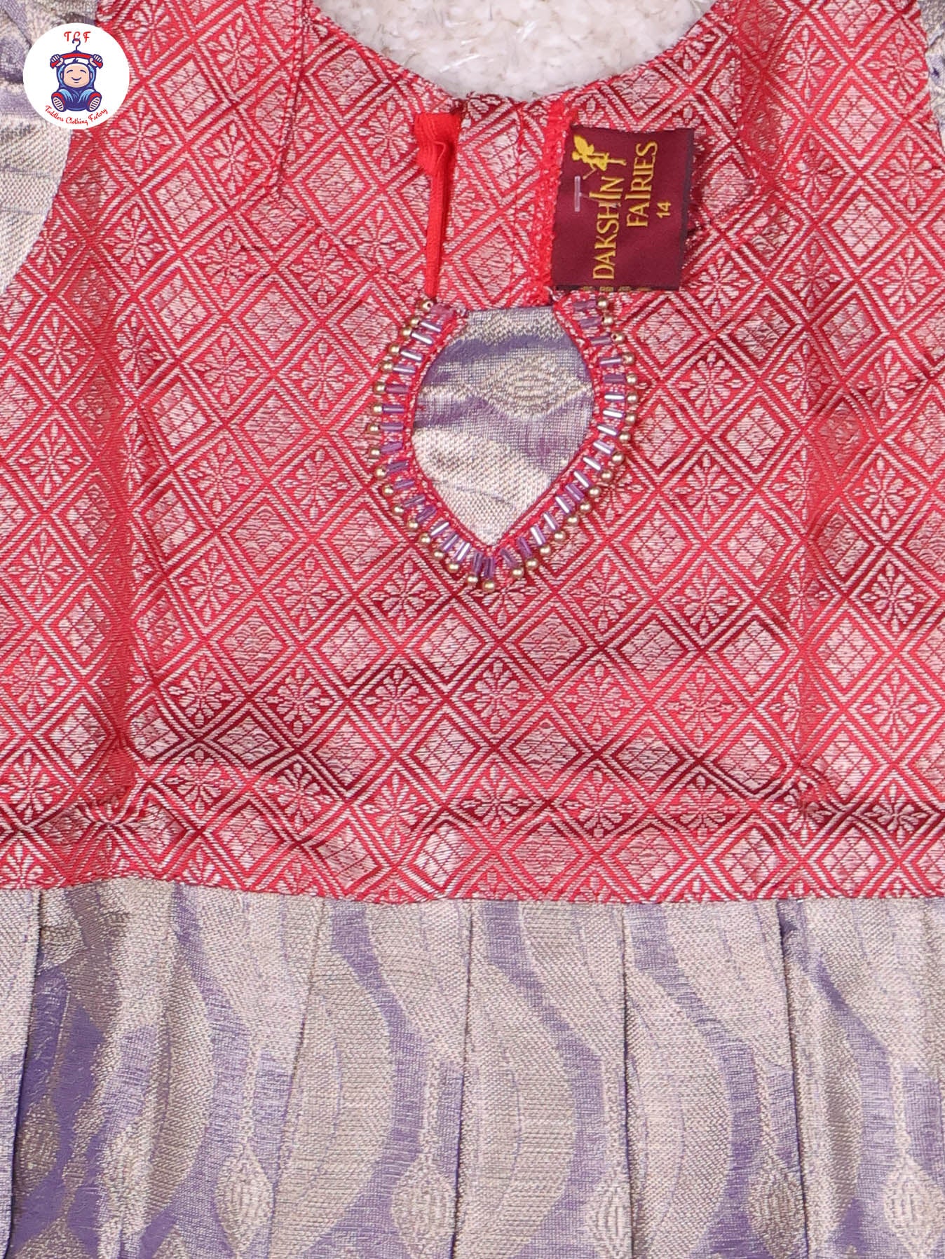 Red & Grey - Girls Readymade Pavadai Sattai With Half Saree