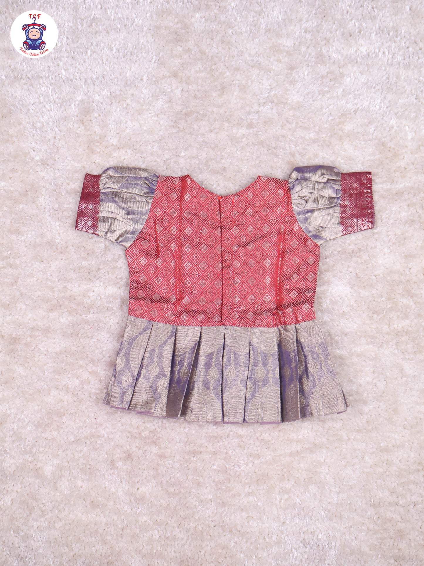 Red & Grey - Girls Readymade Pavadai Sattai With Half Saree