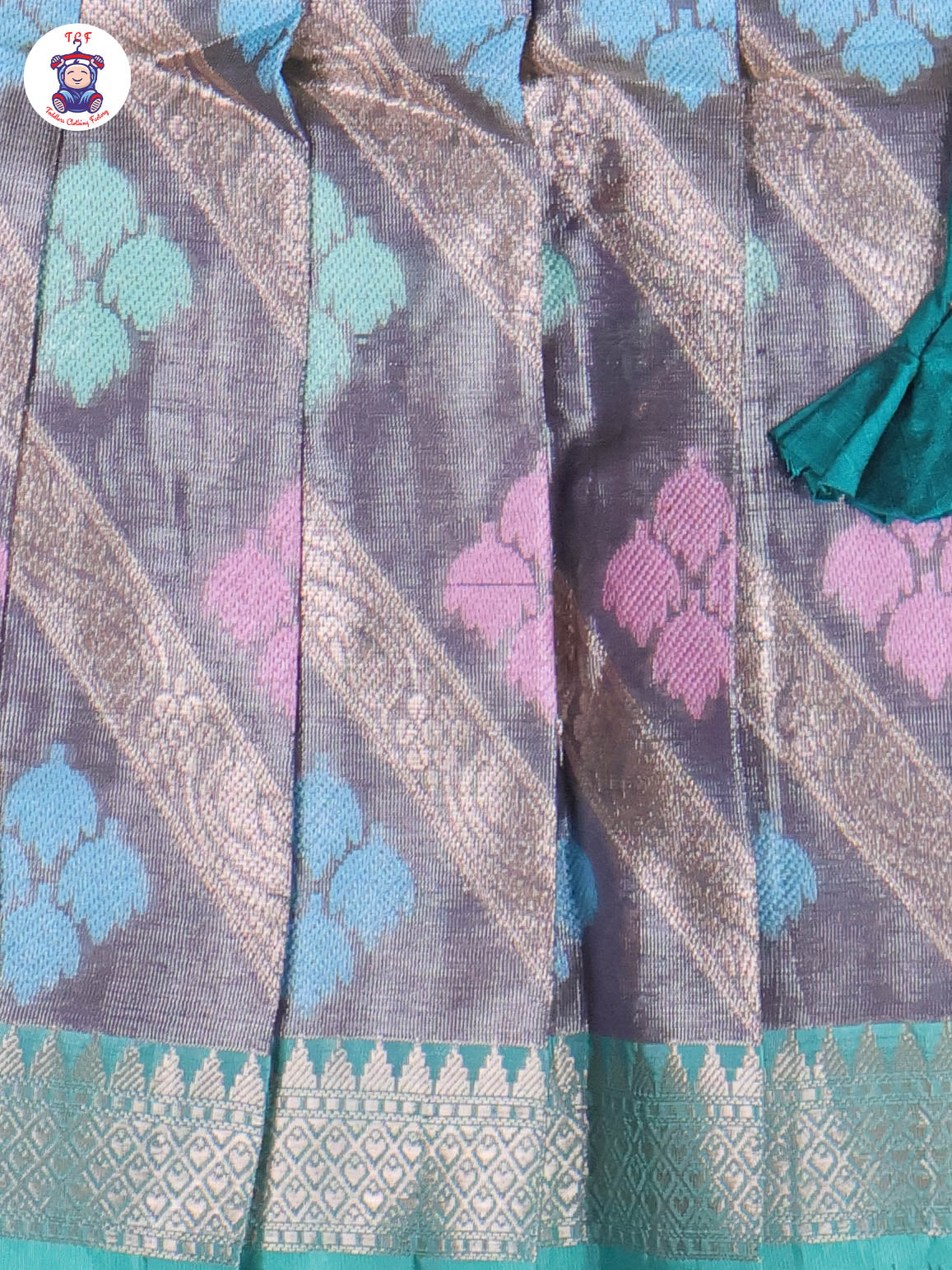 Green & Grey - Girls Readymade Pavadai Sattai With Half Saree
