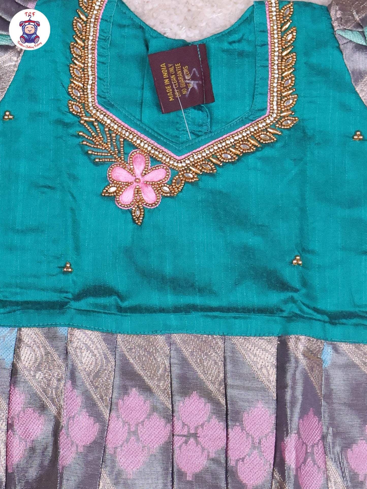 Green & Grey - Girls Readymade Pavadai Sattai With Half Saree