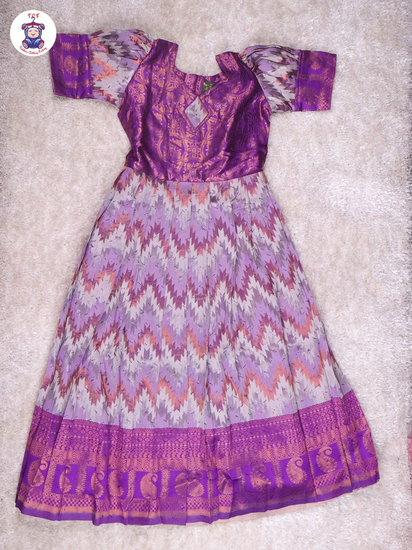 Purple & Brown - Girls Readymade Long Frock