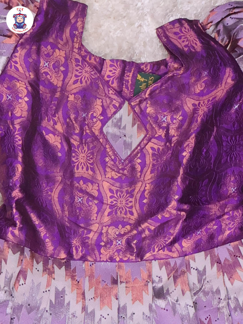 Purple & Brown - Girls Readymade Long Frock
