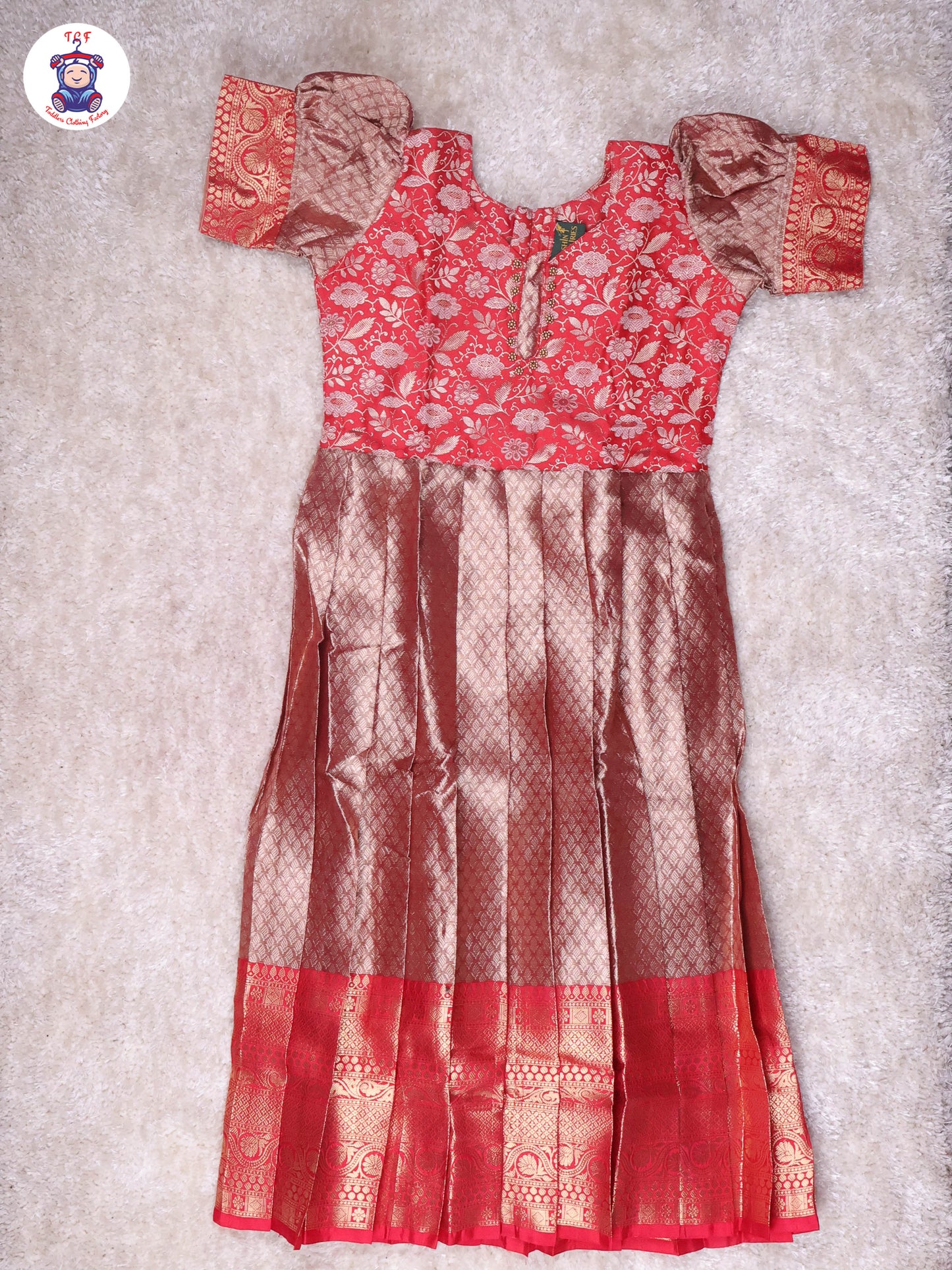 Red & Gold - Girls Readymade Long Frock