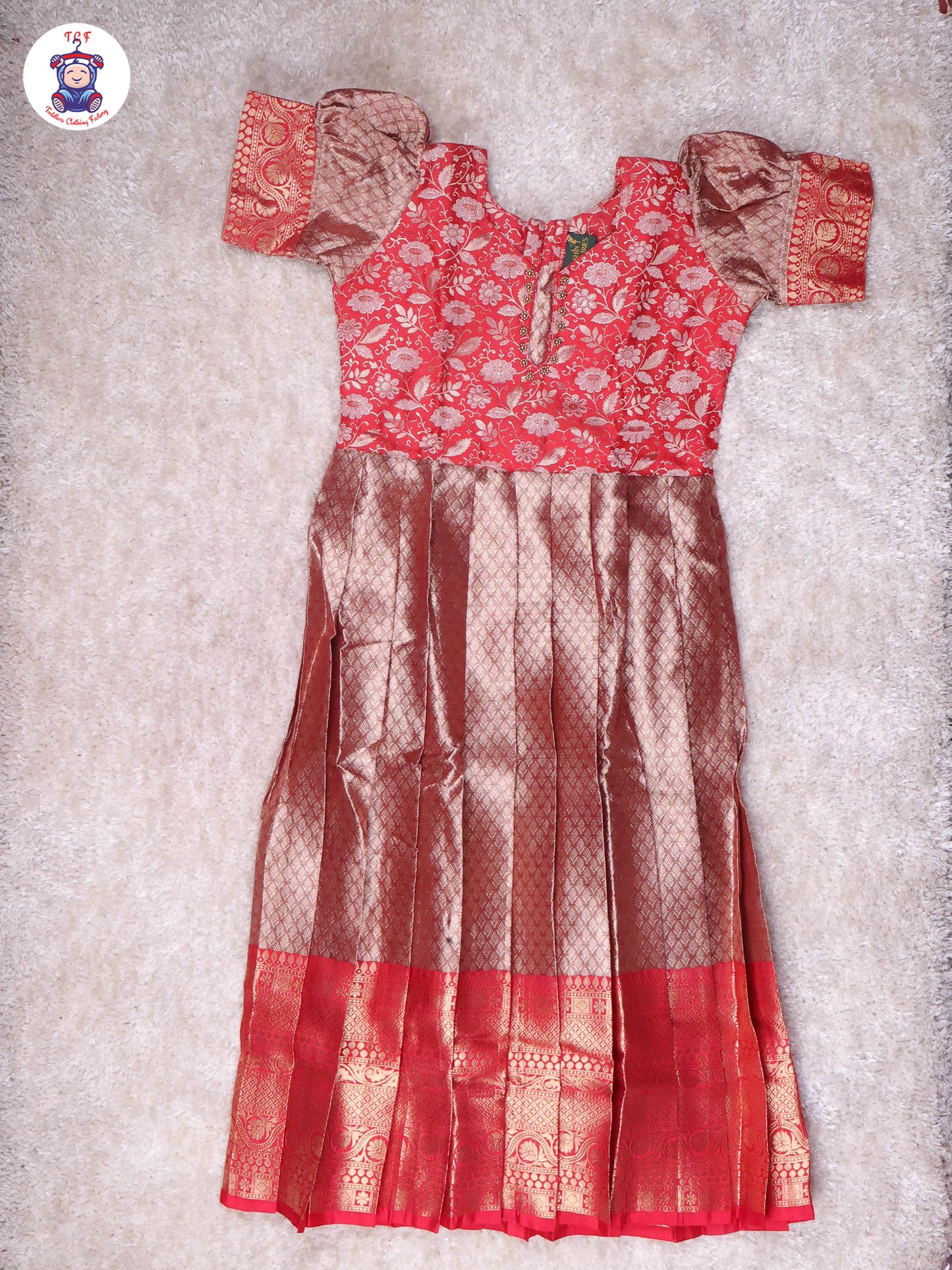 Red & Gold - Girls Readymade Long Frock