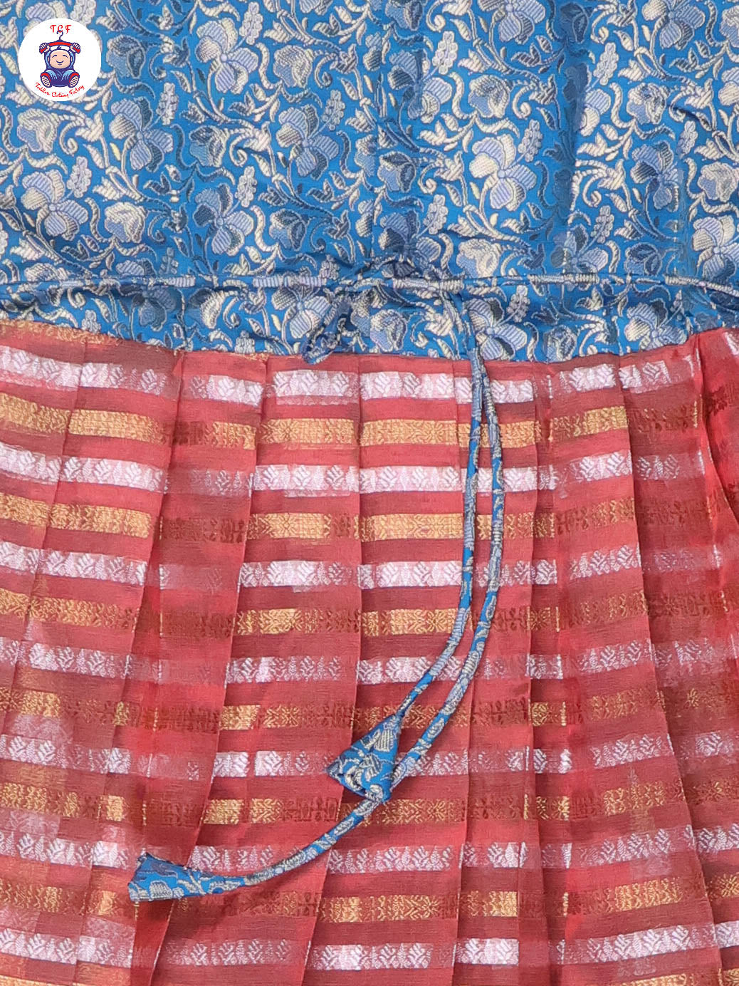 Teal Blue & Copper - Girls Readymade Long Frock