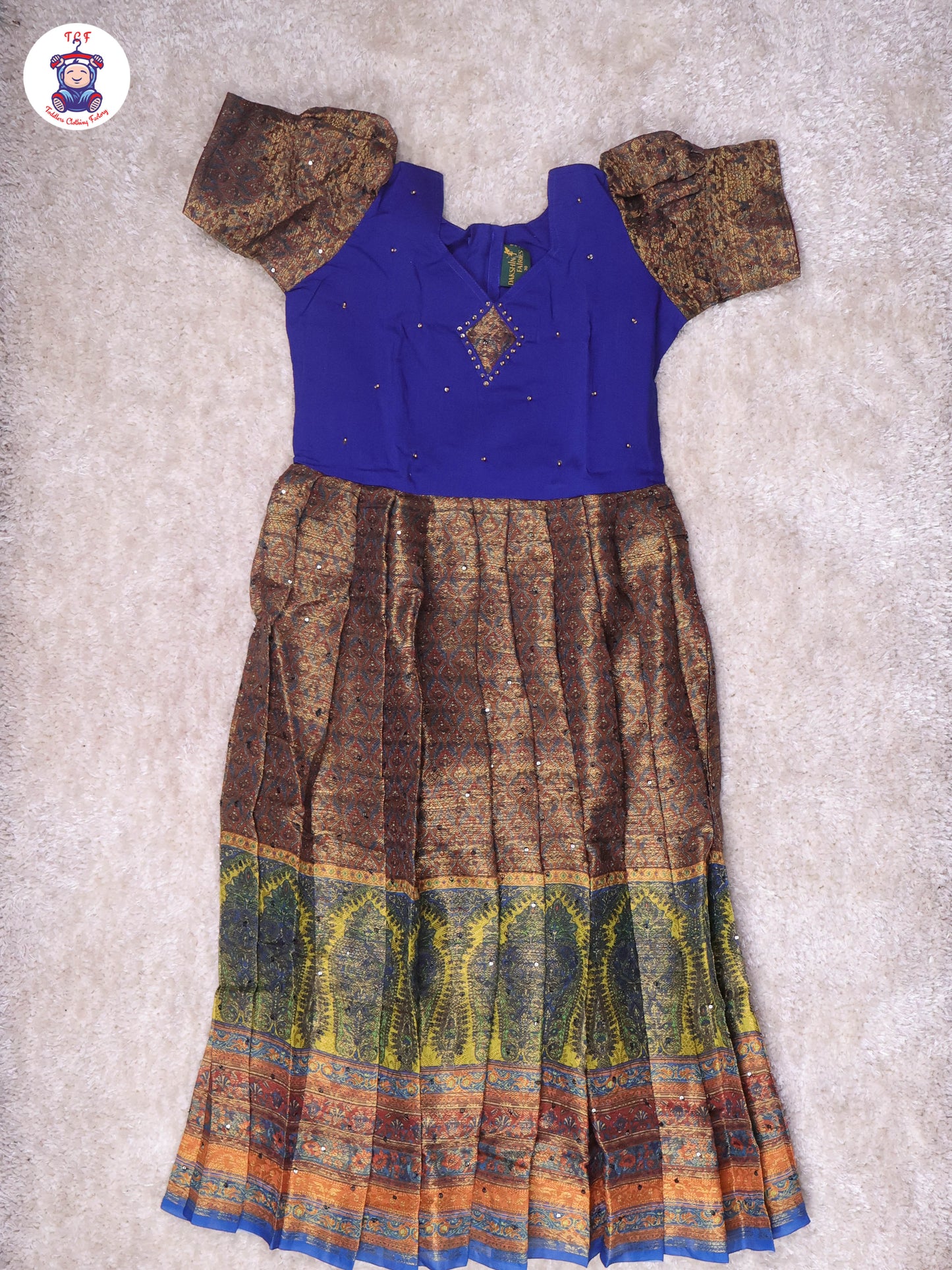Royal Blue & Bottle Green - Girls Readymade Long Frock