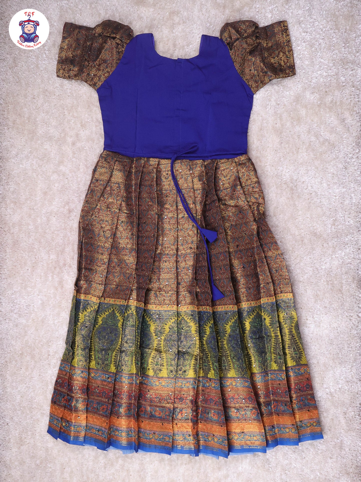Royal Blue & Bottle Green - Girls Readymade Long Frock