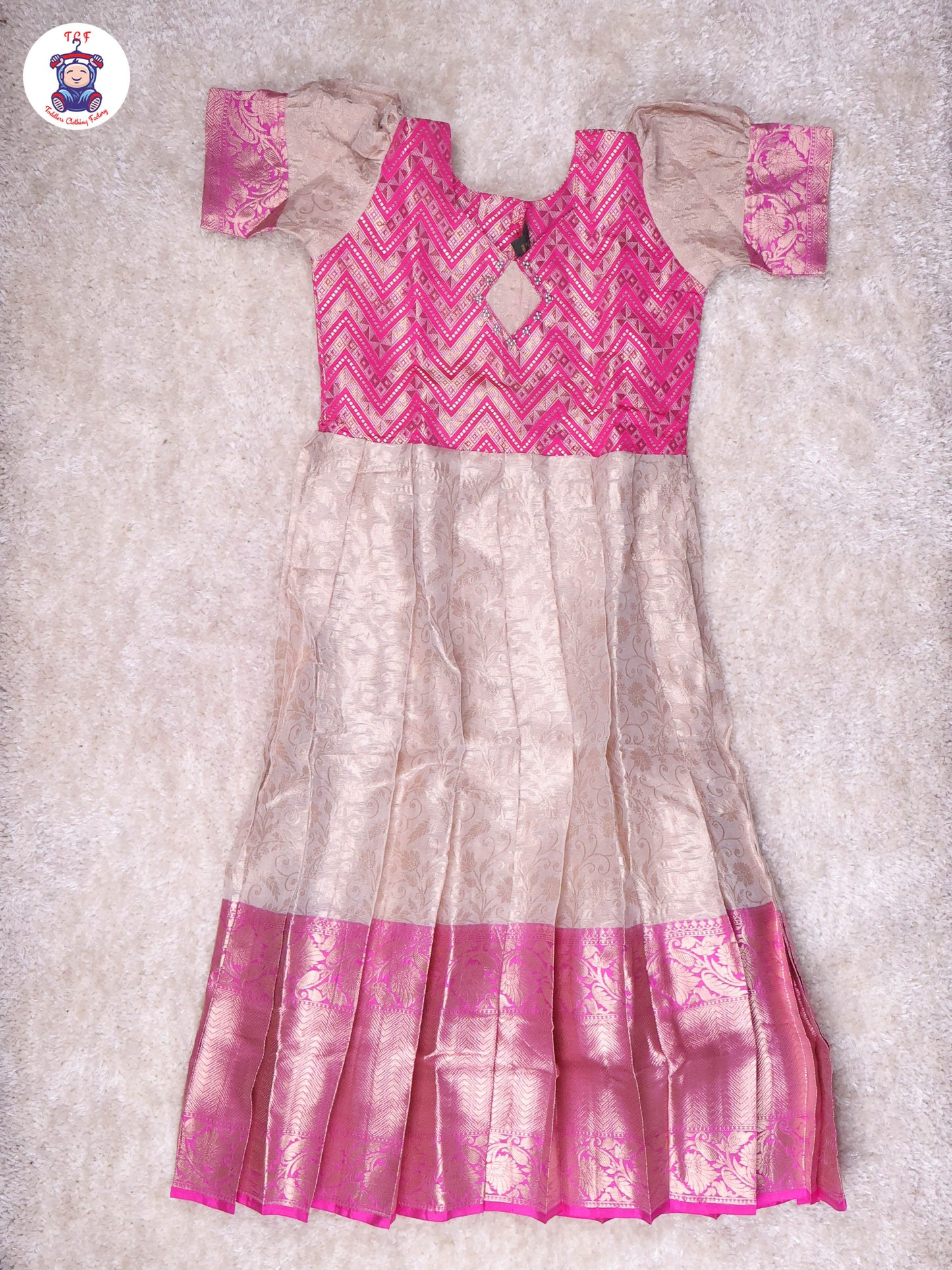Pink & Sandal - Girls Readymade Long Frock