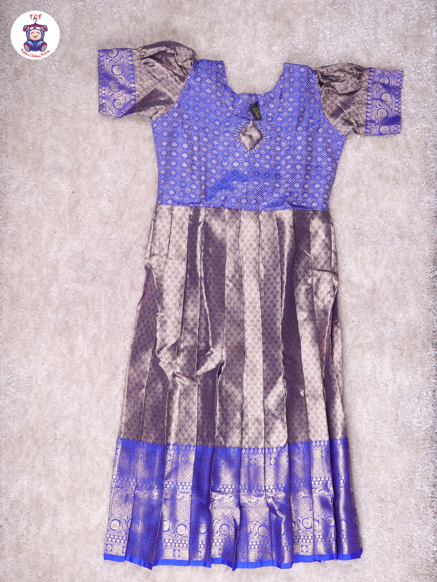 Royal Blue & Gold - Girls Readymade Long Frock