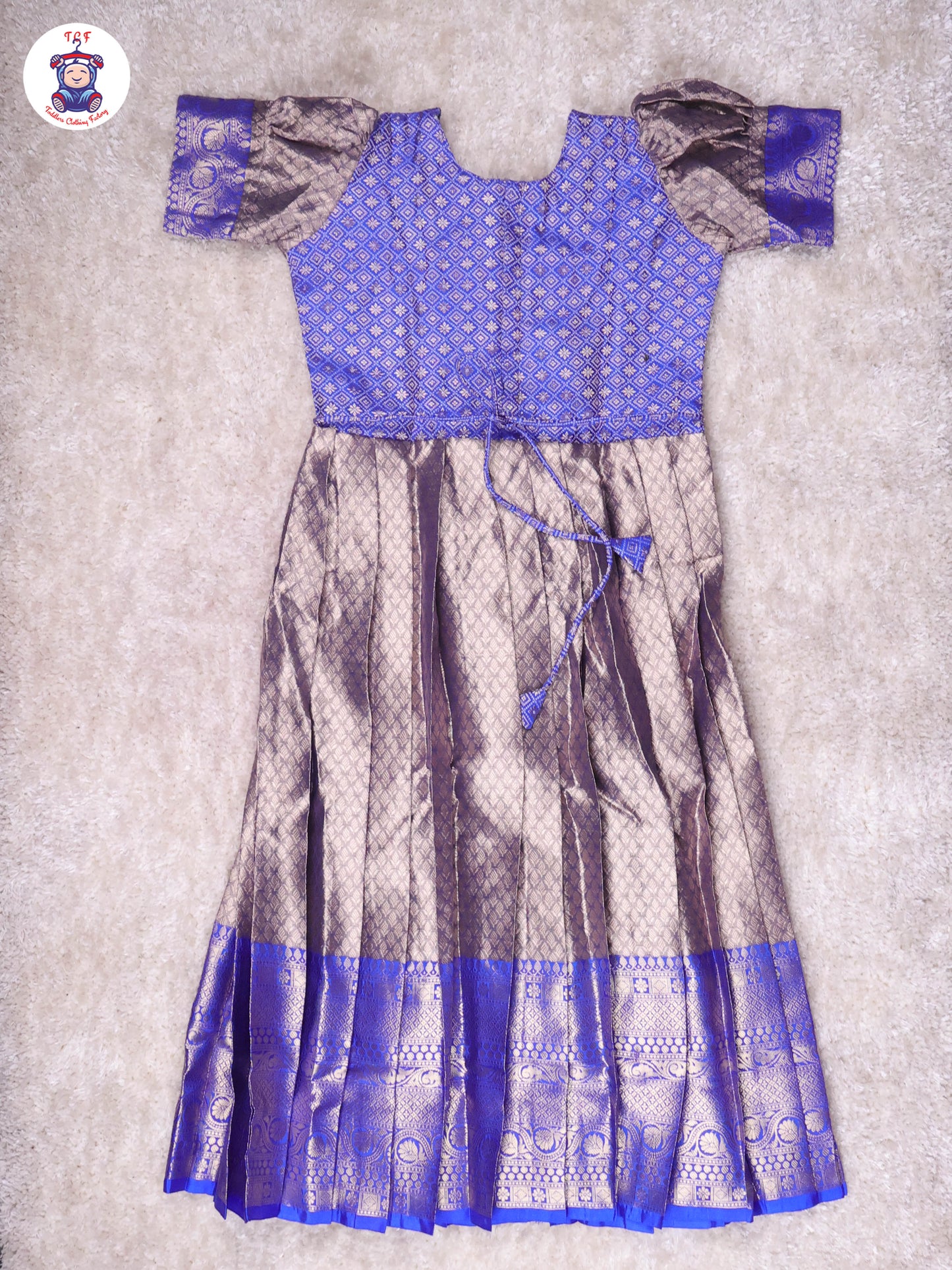 Royal Blue & Gold - Girls Readymade Long Frock