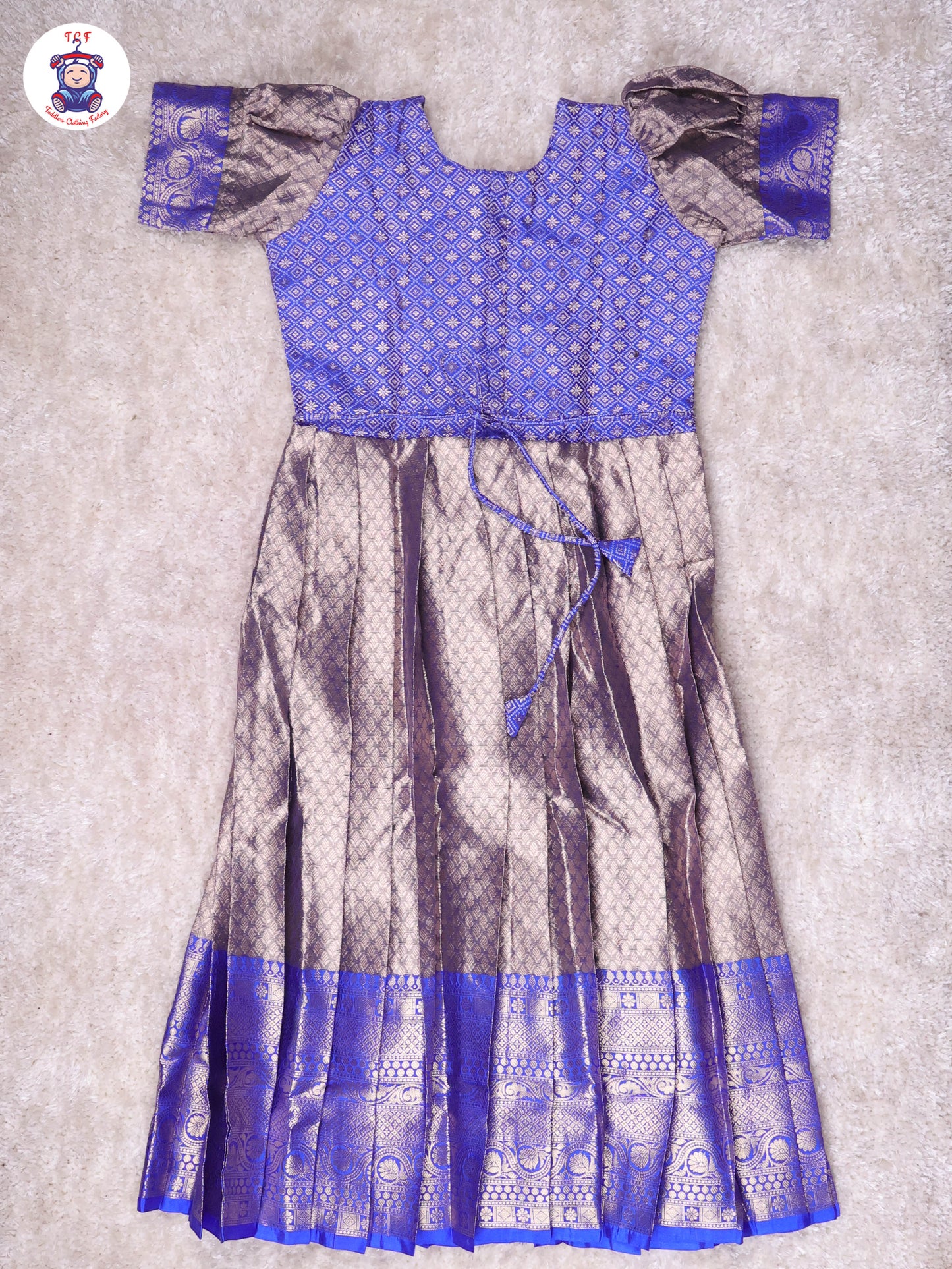 Royal Blue & Gold - Girls Readymade Long Frock