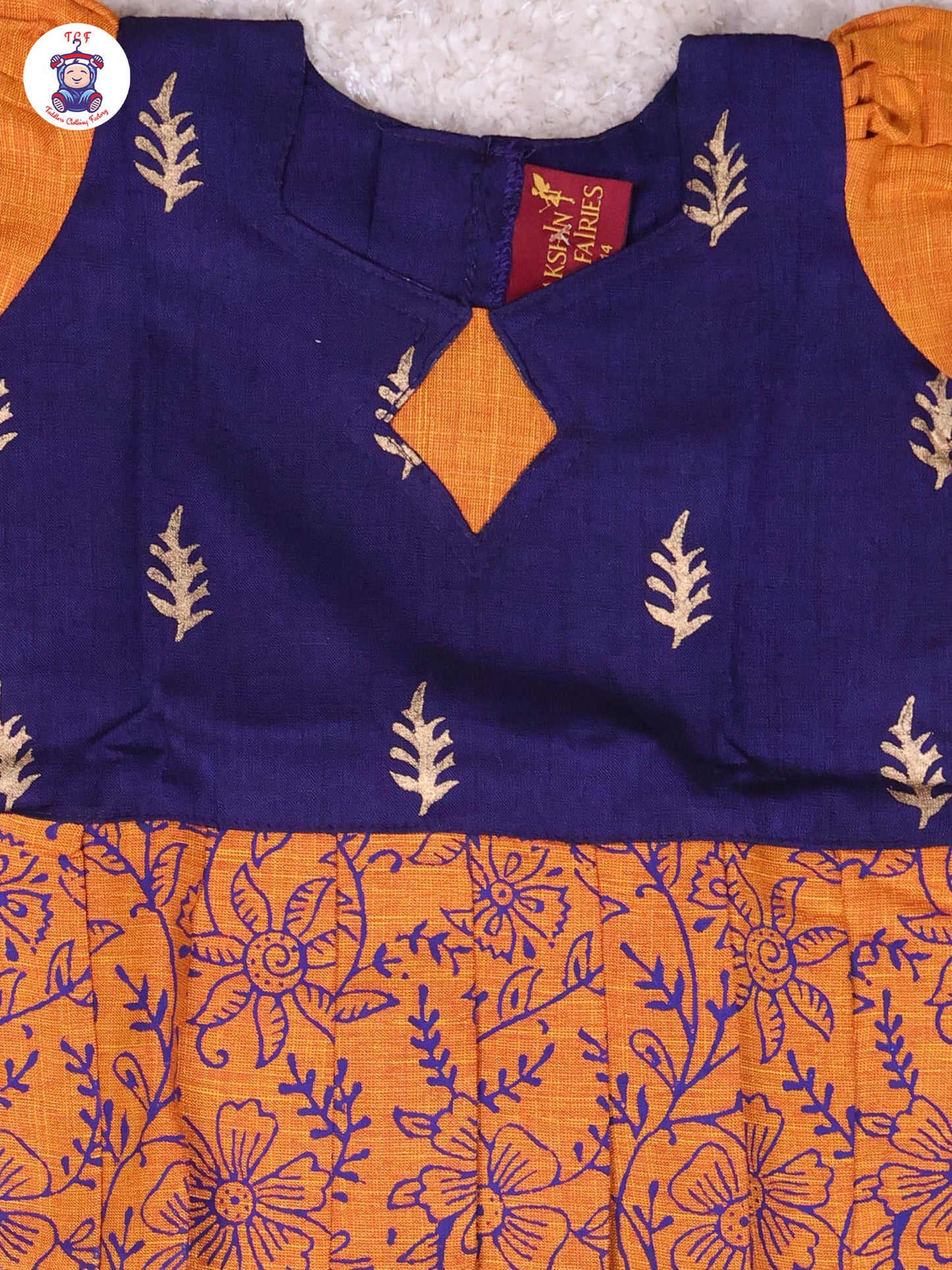 Navy Blue & Orange - Cotton Pavadai Sattai