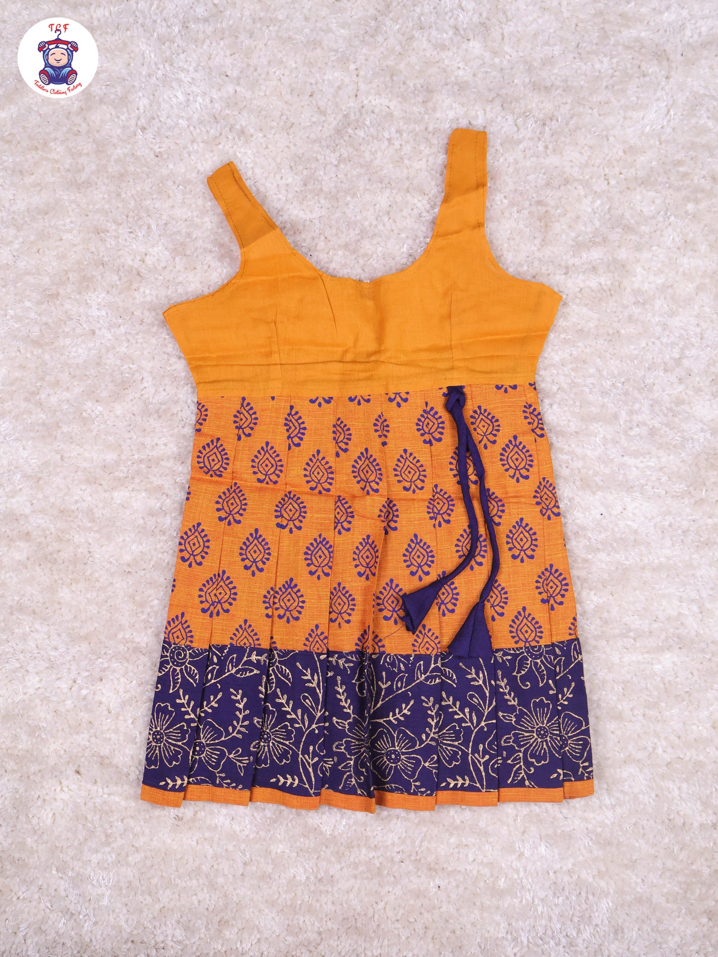 Navy Blue & Orange - Cotton Pavadai Sattai