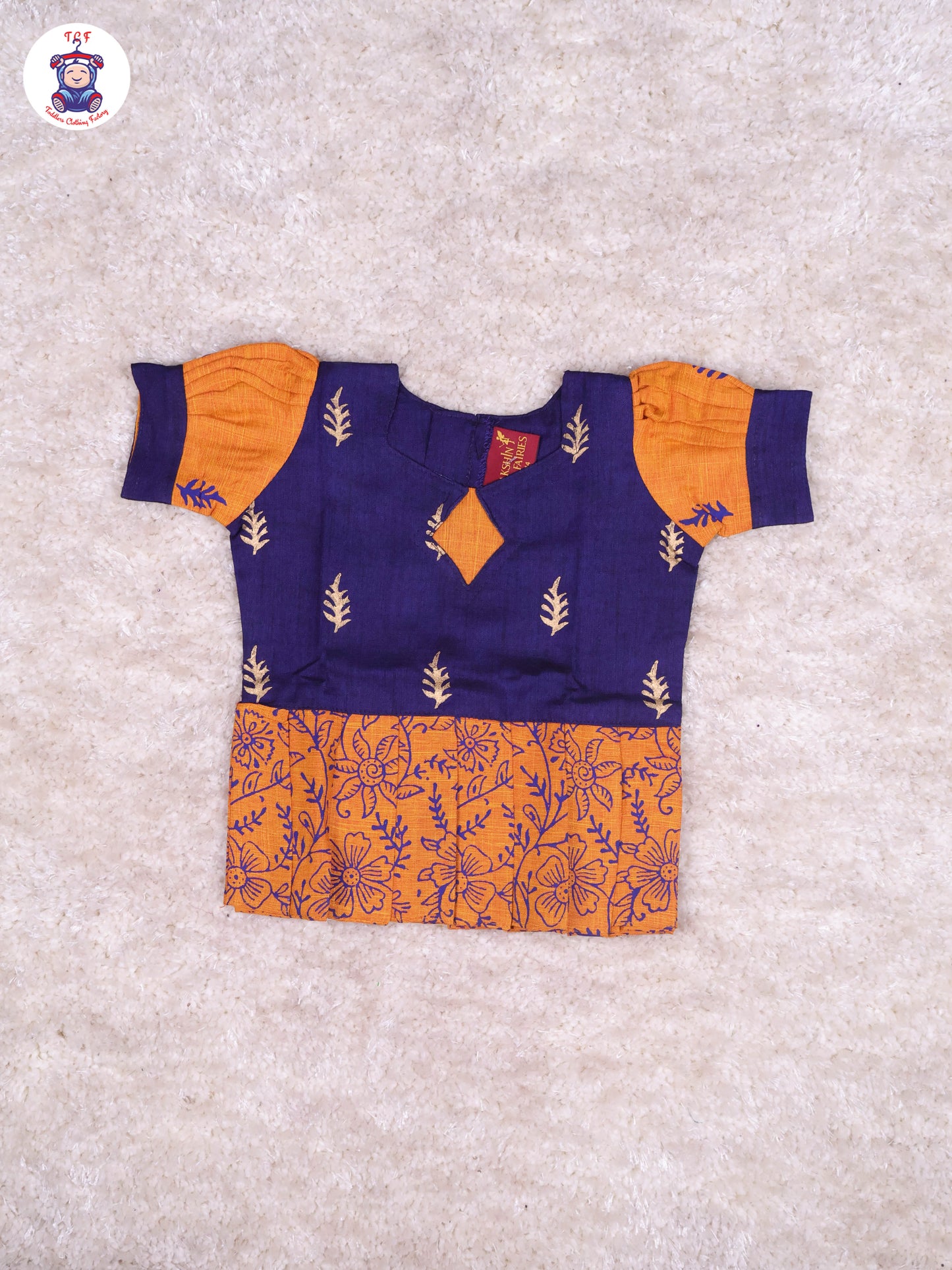 Navy Blue & Orange - Cotton Pavadai Sattai