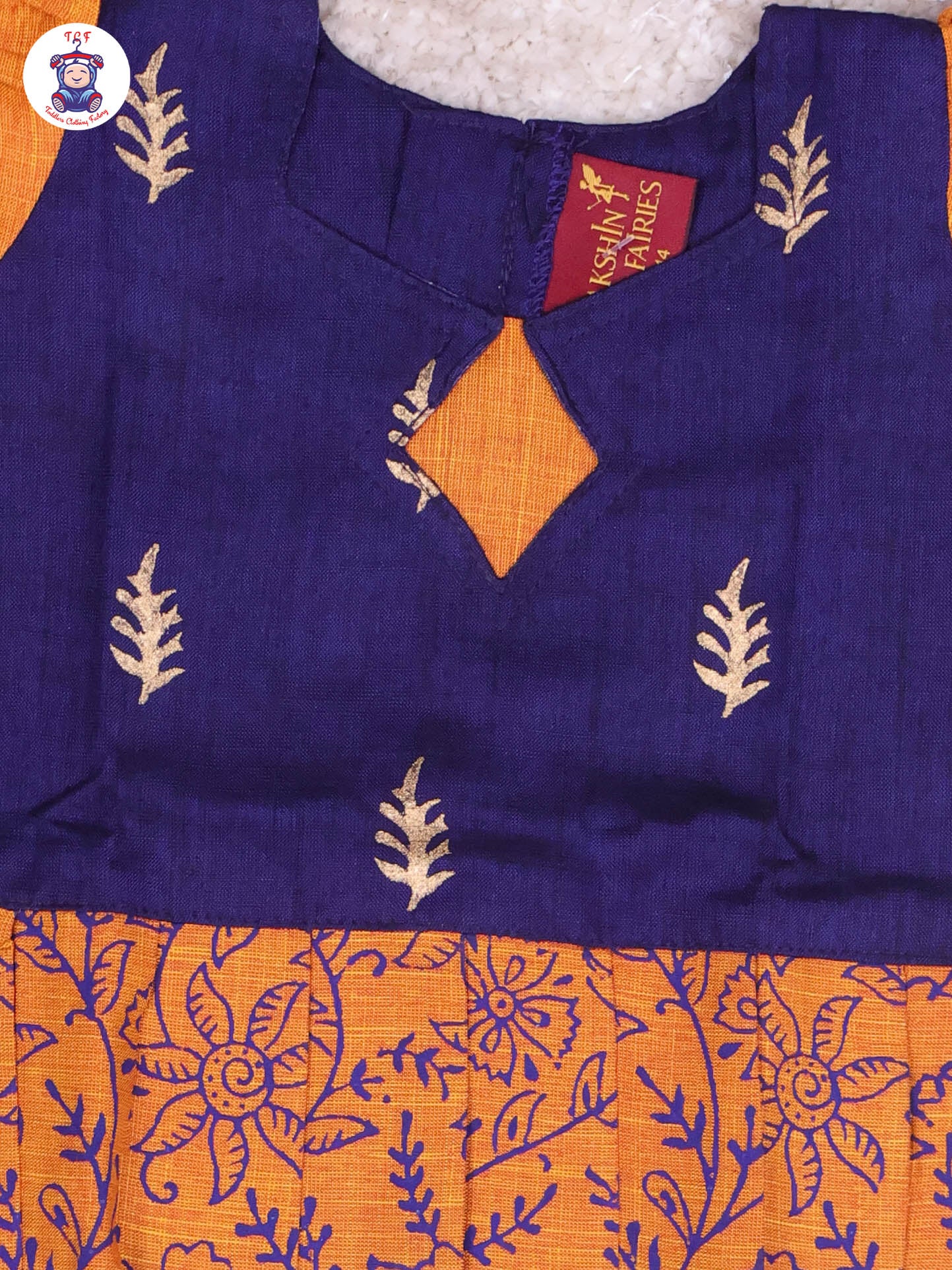 Navy Blue & Orange - Cotton Pavadai Sattai