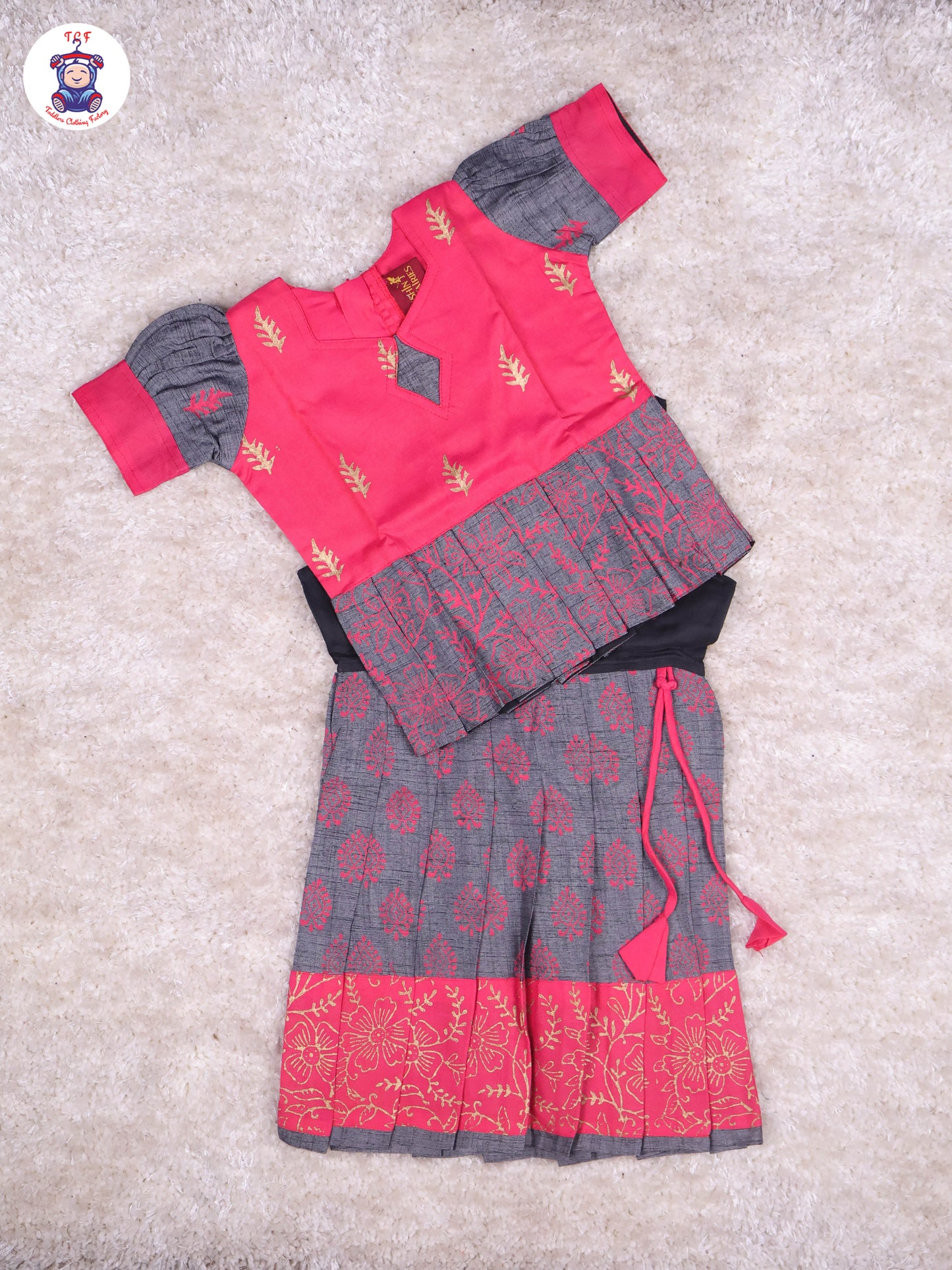 Pink & Grey - Cotton Pavadai Sattai