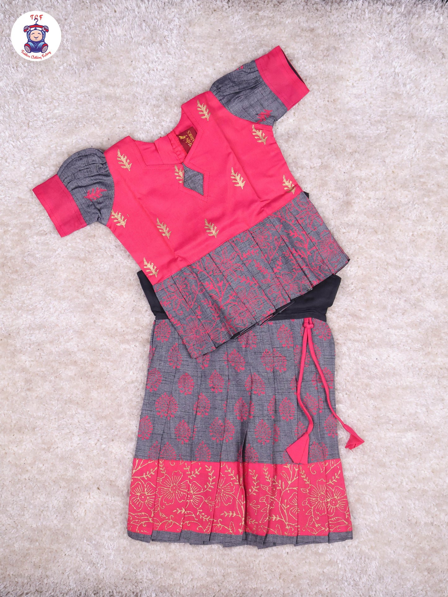 Pink & Grey - Cotton Pavadai Sattai