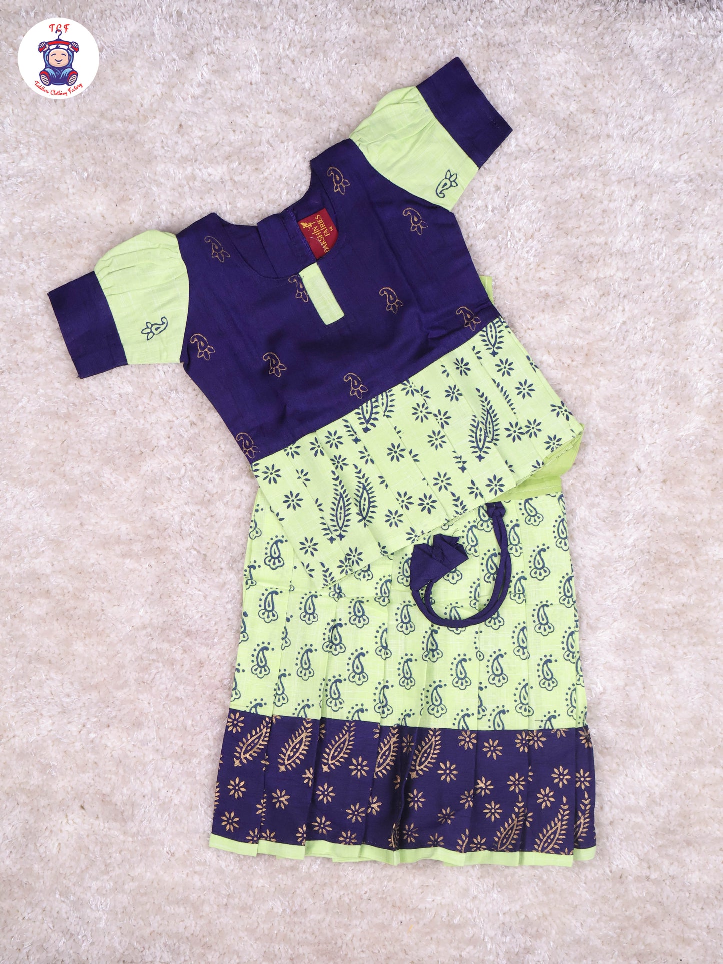 Navy Blue & Shades of Green - Cotton Pavadai Sattai
