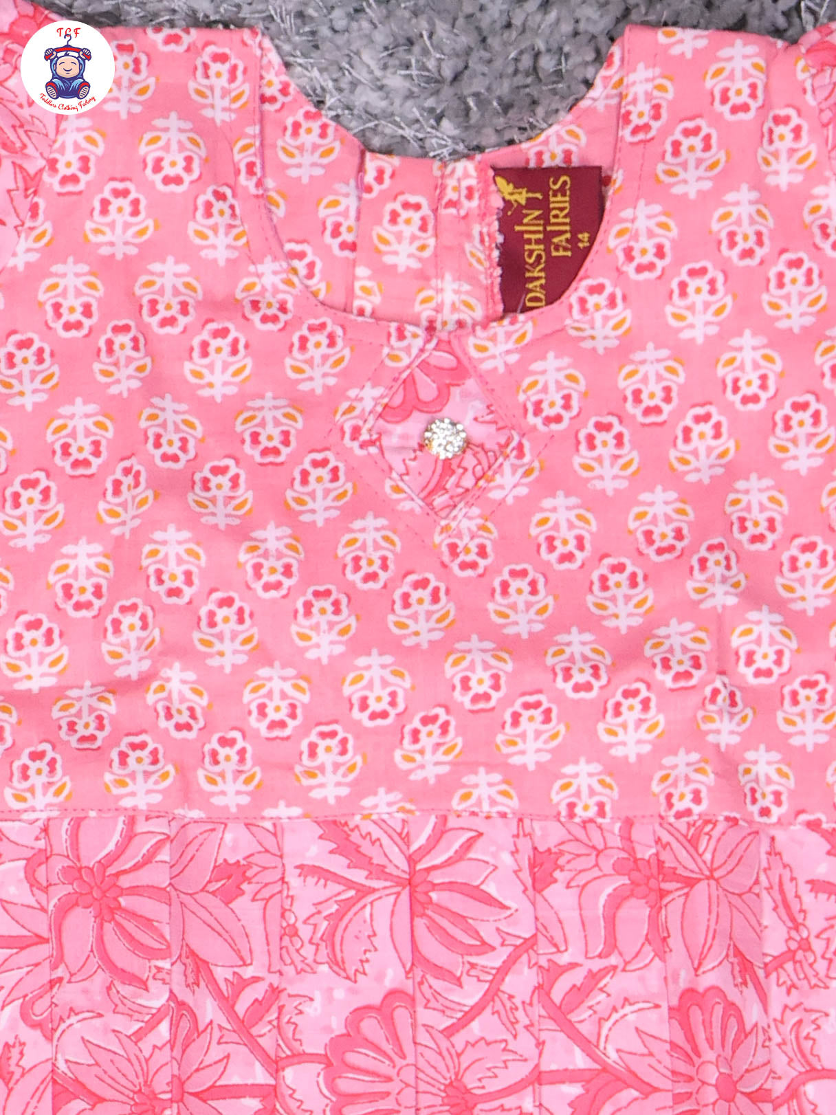 Light Pink Floral Printed - Cotton Pavadai Sattai