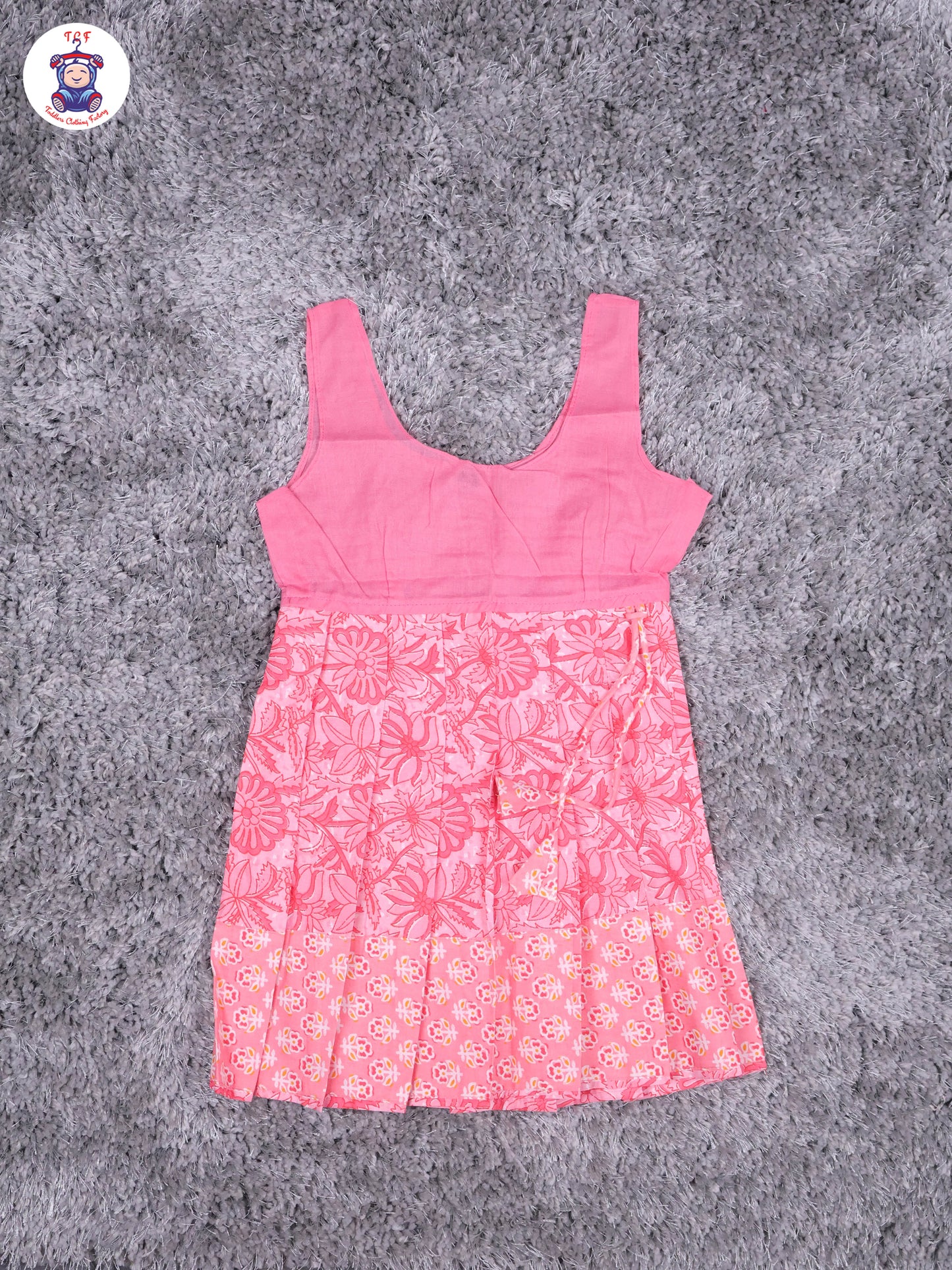 Light Pink Floral Printed - Cotton Pavadai Sattai
