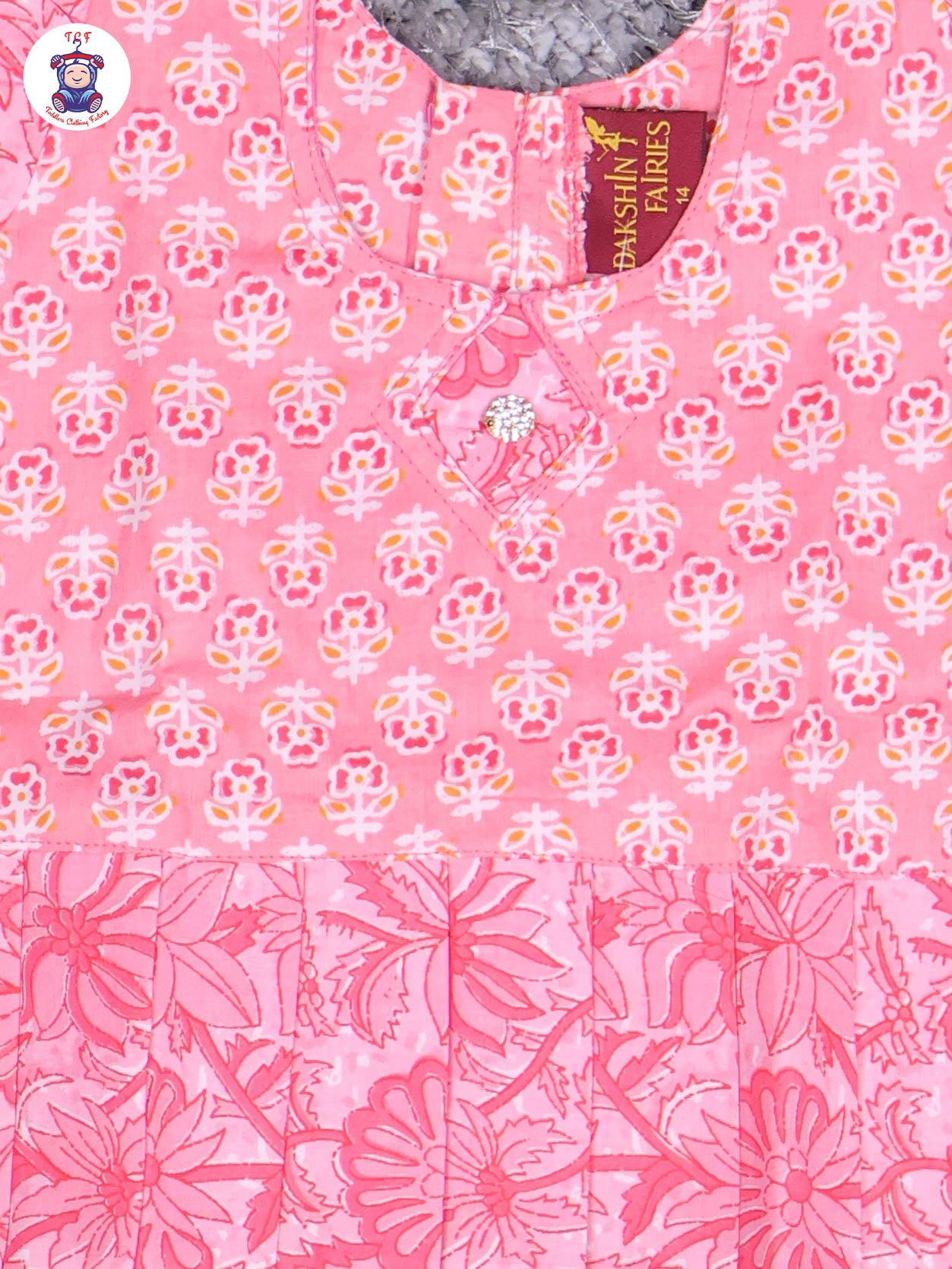 Light Pink Floral Printed - Cotton Pavadai Sattai