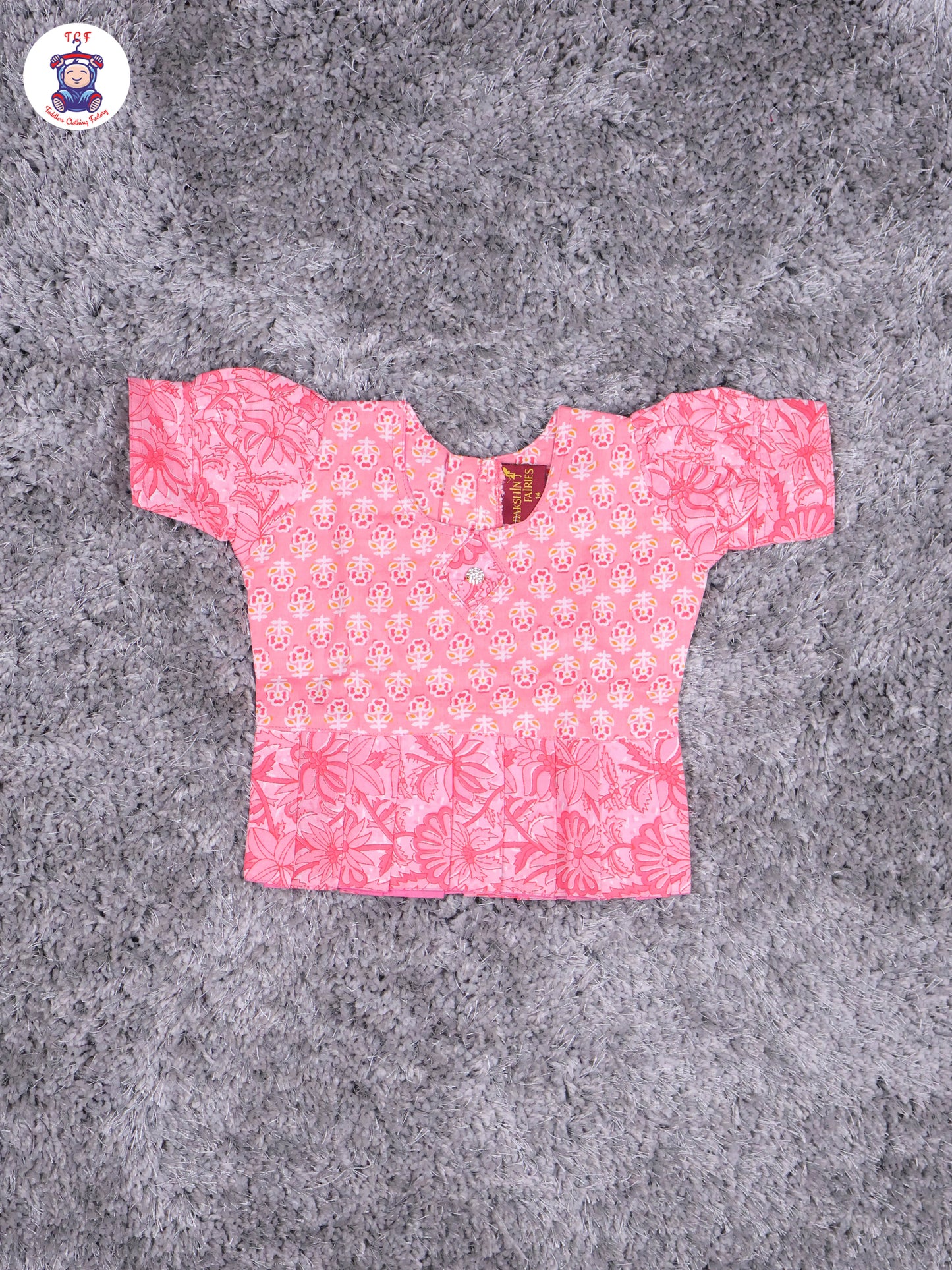 Light Pink Floral Printed - Cotton Pavadai Sattai