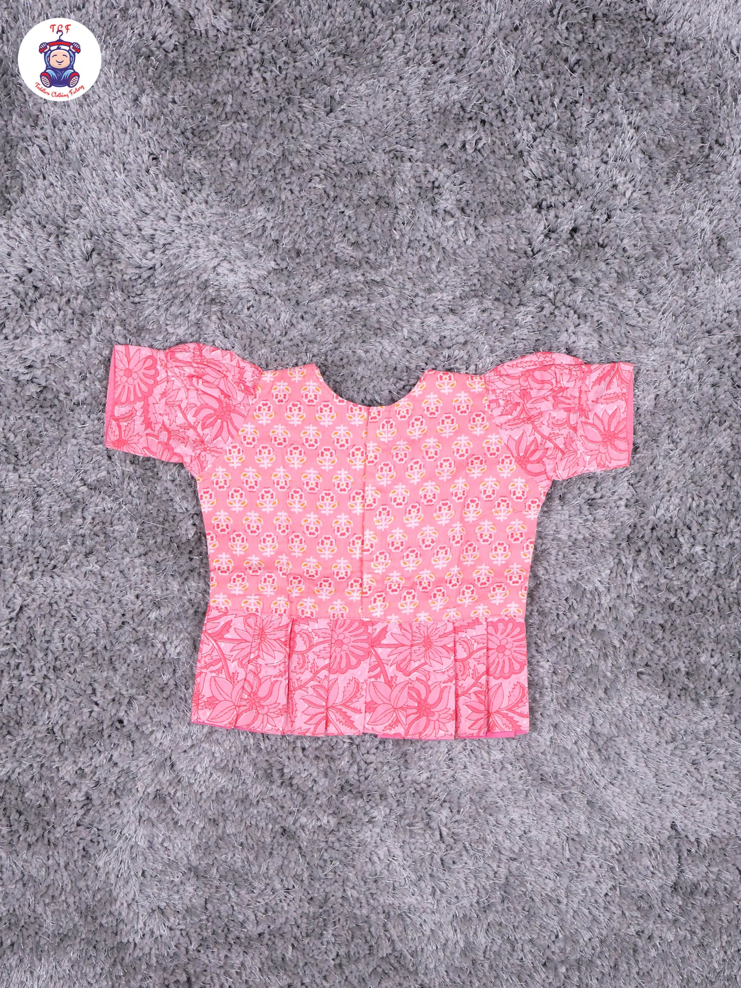 Light Pink Floral Printed - Cotton Pavadai Sattai