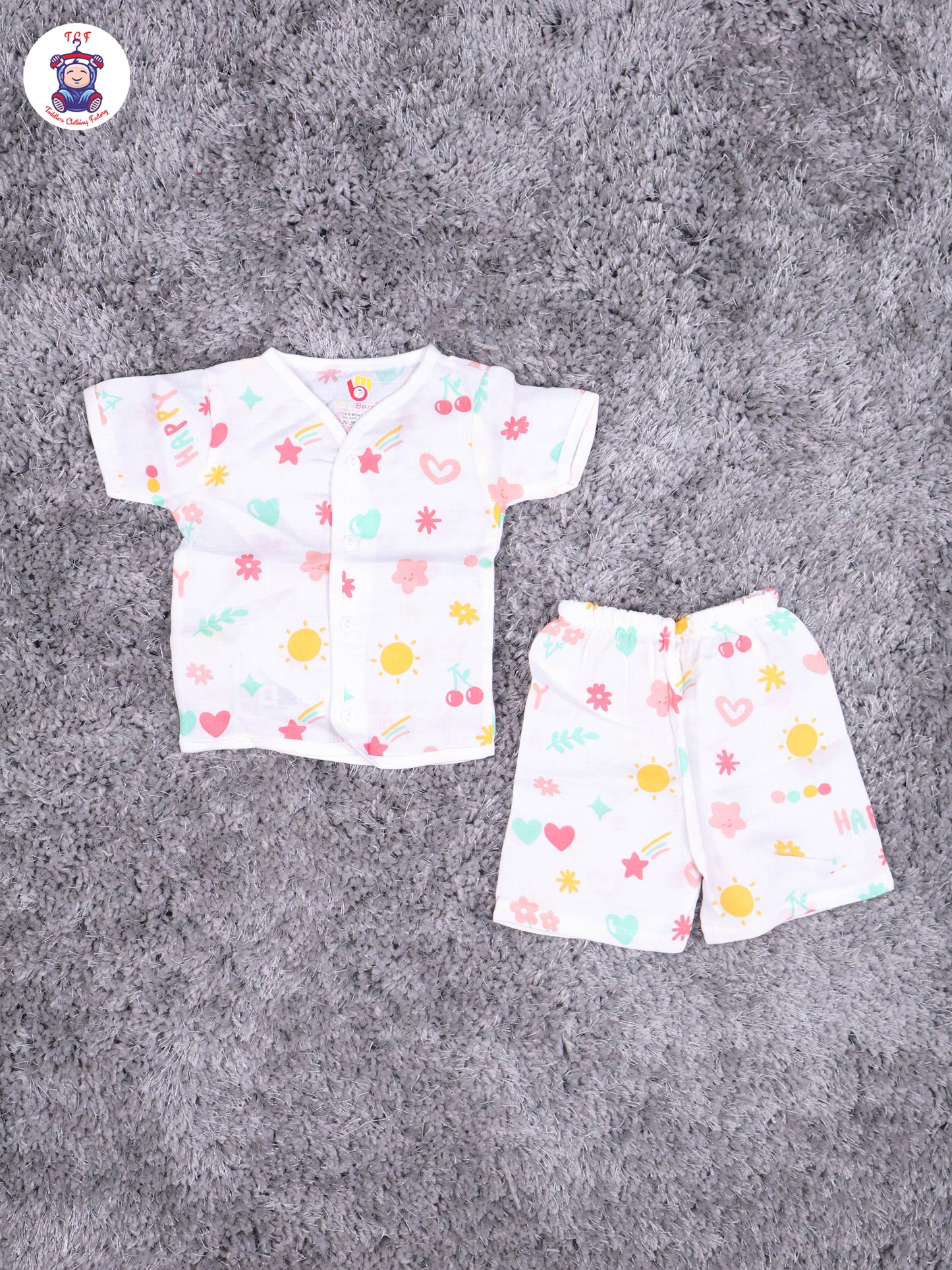 White Multi Cartoons Muslin Shirts & Shorts