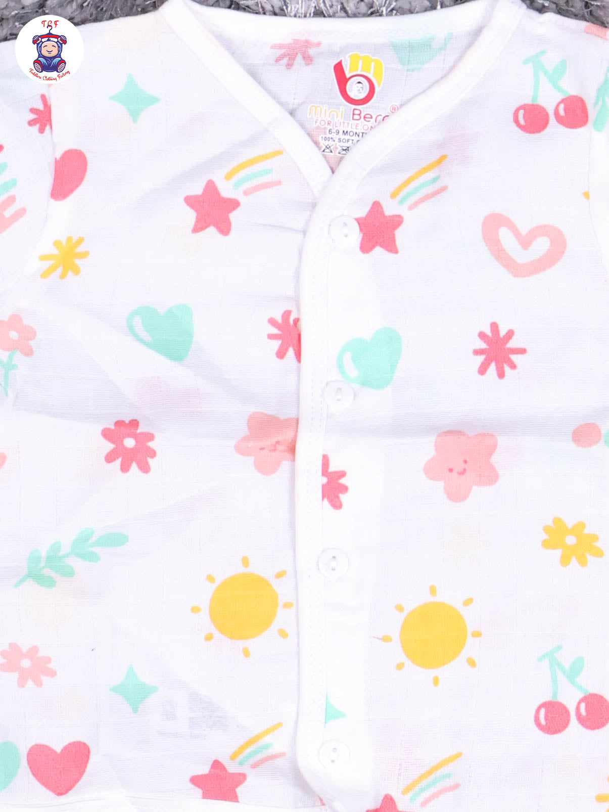 White Multi Cartoons Muslin Shirts & Shorts