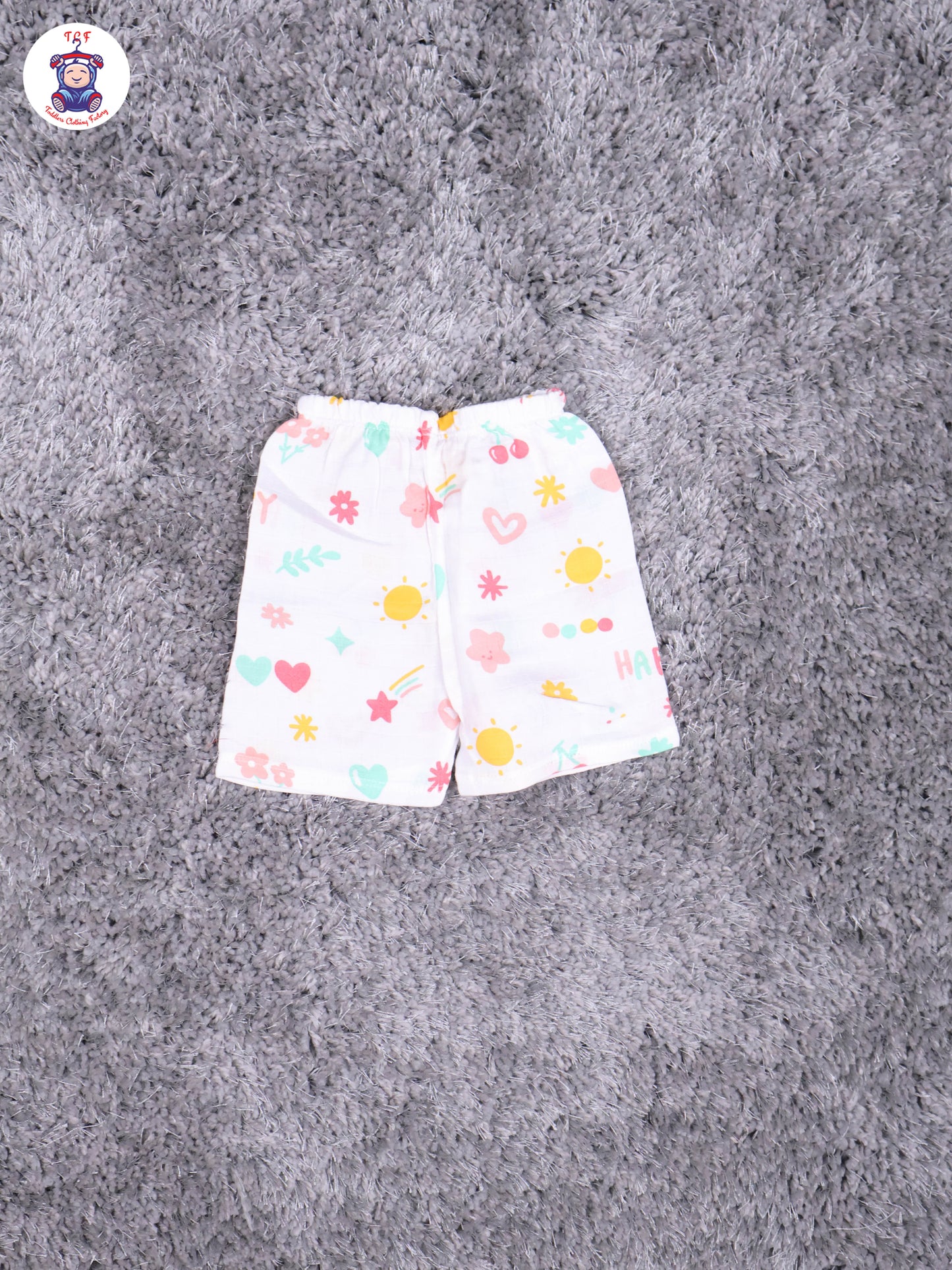 White Multi Cartoons Muslin Shirts & Shorts
