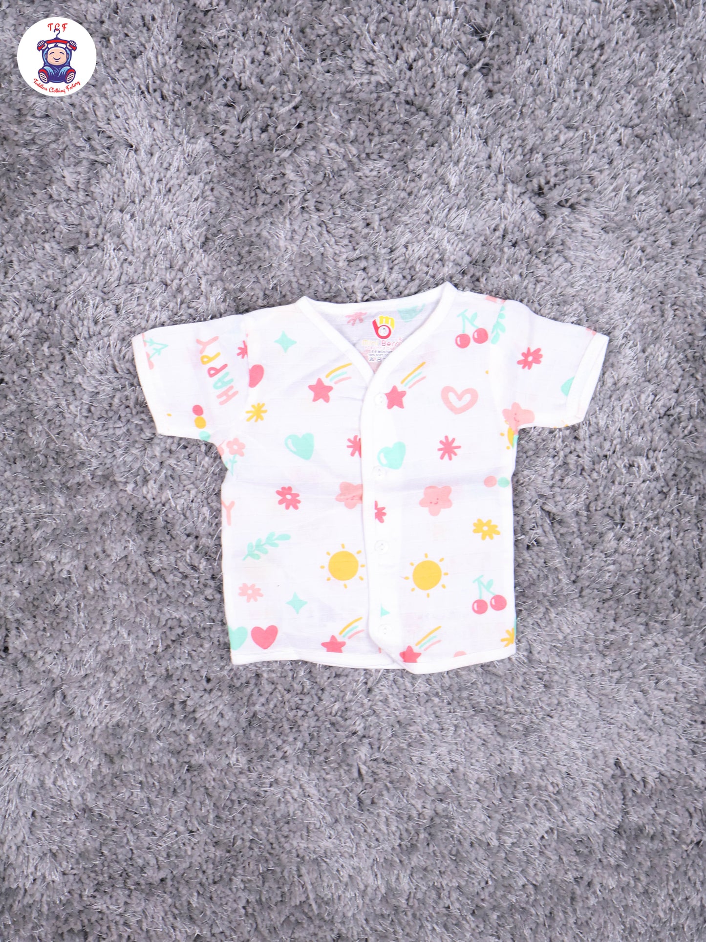 White Multi Cartoons Muslin Shirts & Shorts