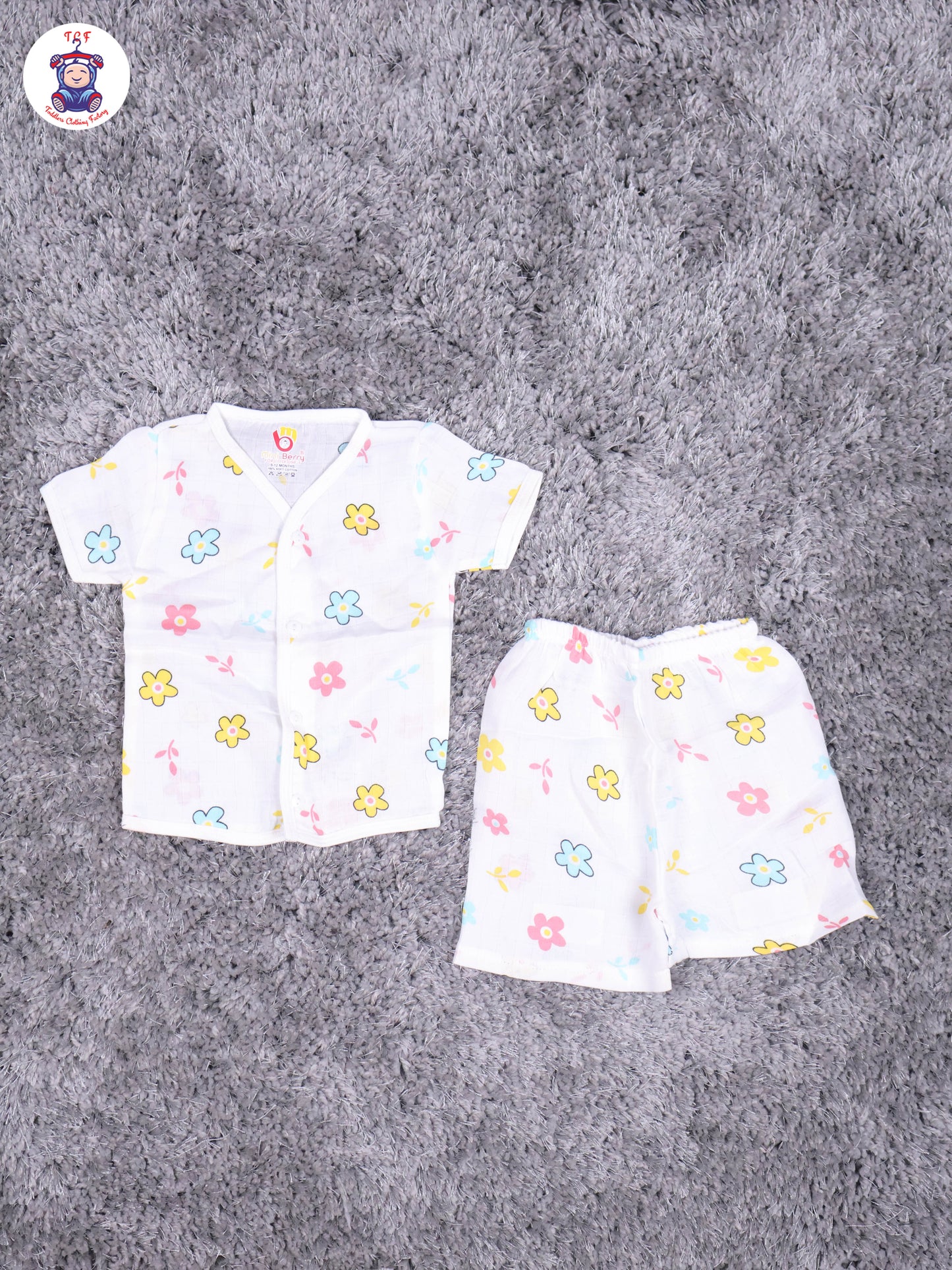 White Multi Cartoons Muslin Shirts & Shorts
