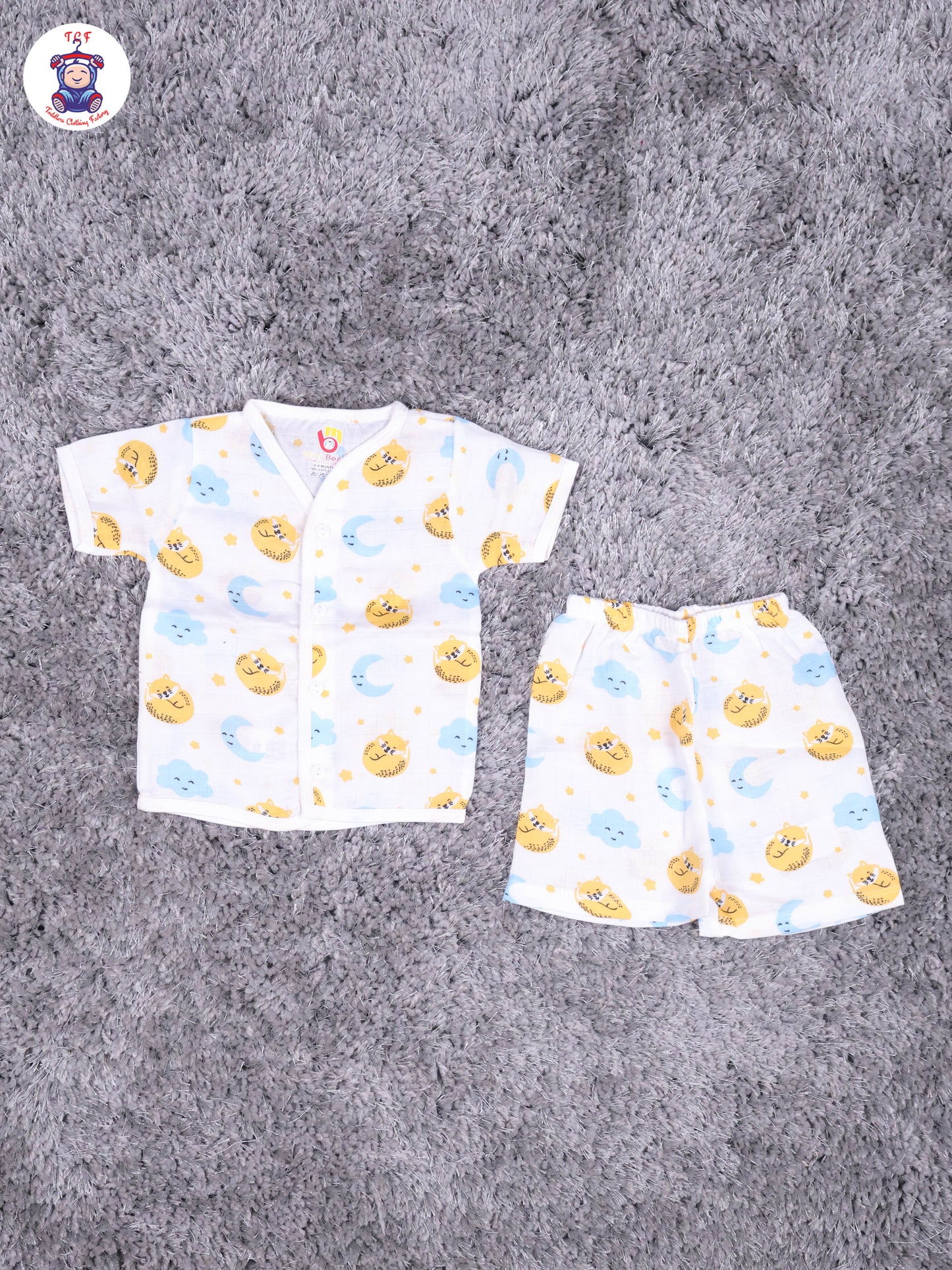 White Multi Cartoons Muslin Shirts & Shorts