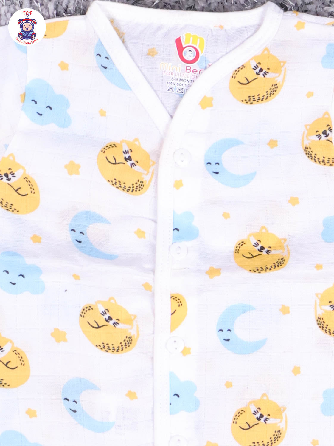 White Multi Cartoons Muslin Shirts & Shorts