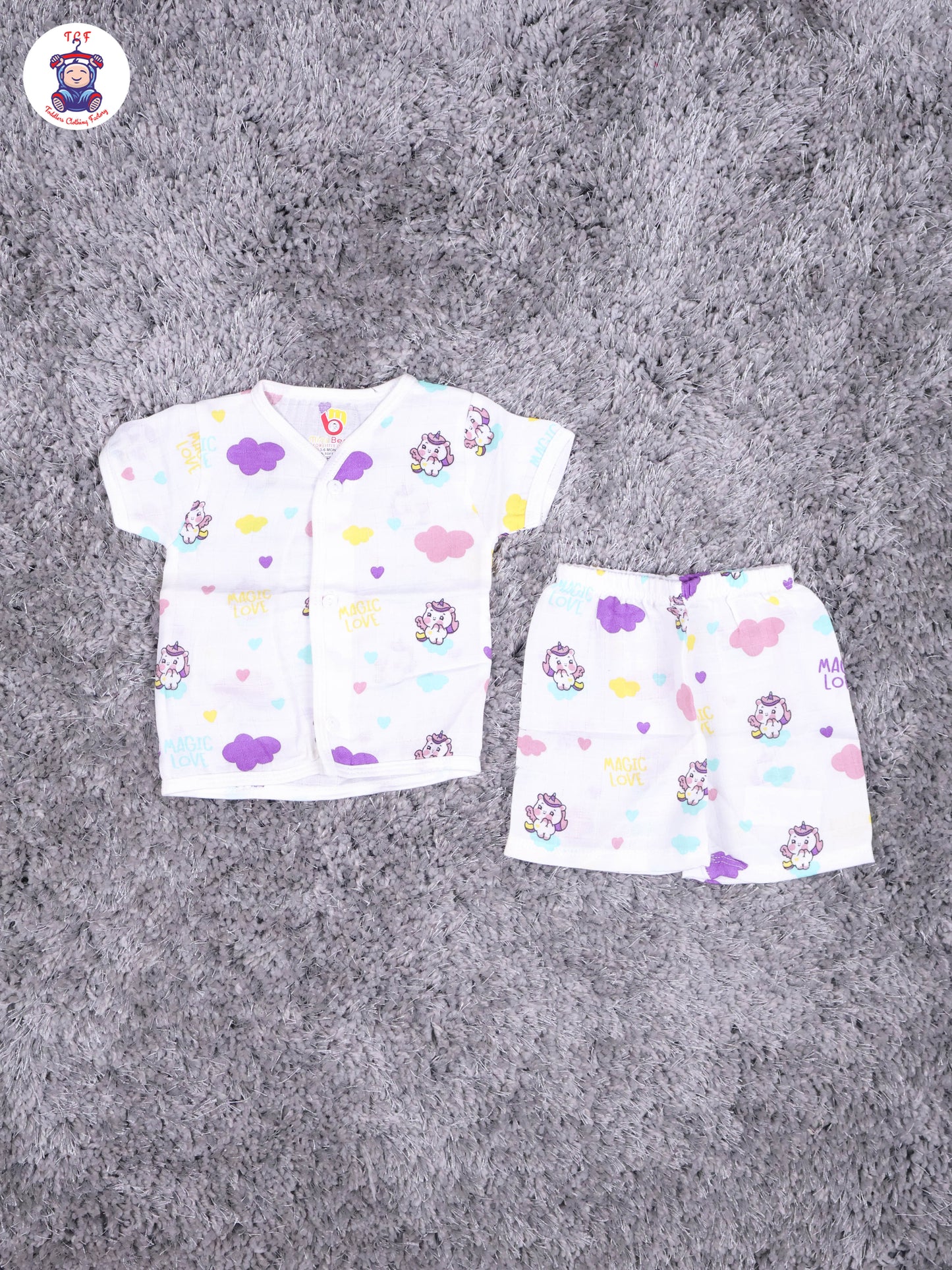 White Multi Cartoons Muslin Shirts & Shorts