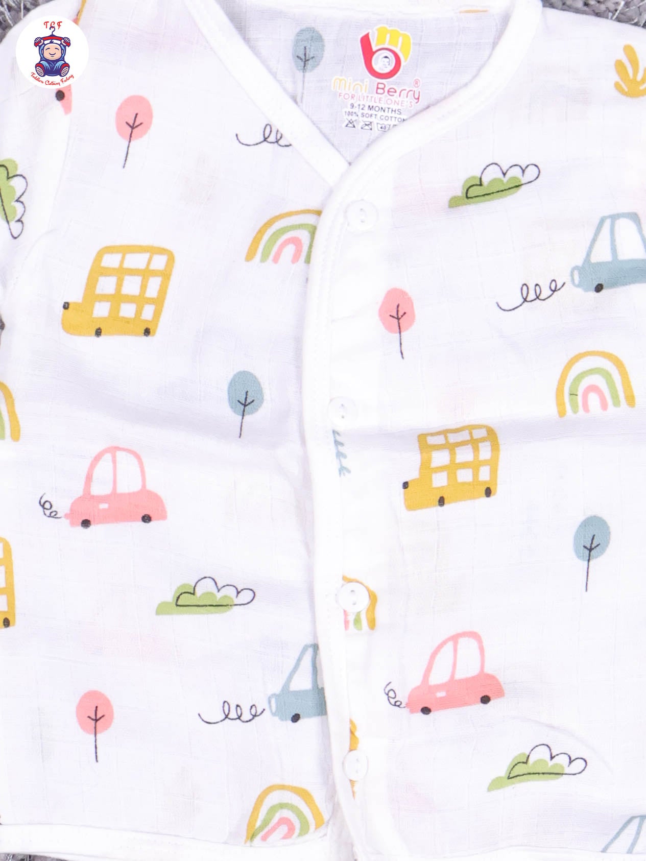 White Multi Cartoons Muslin Shirts & Shorts