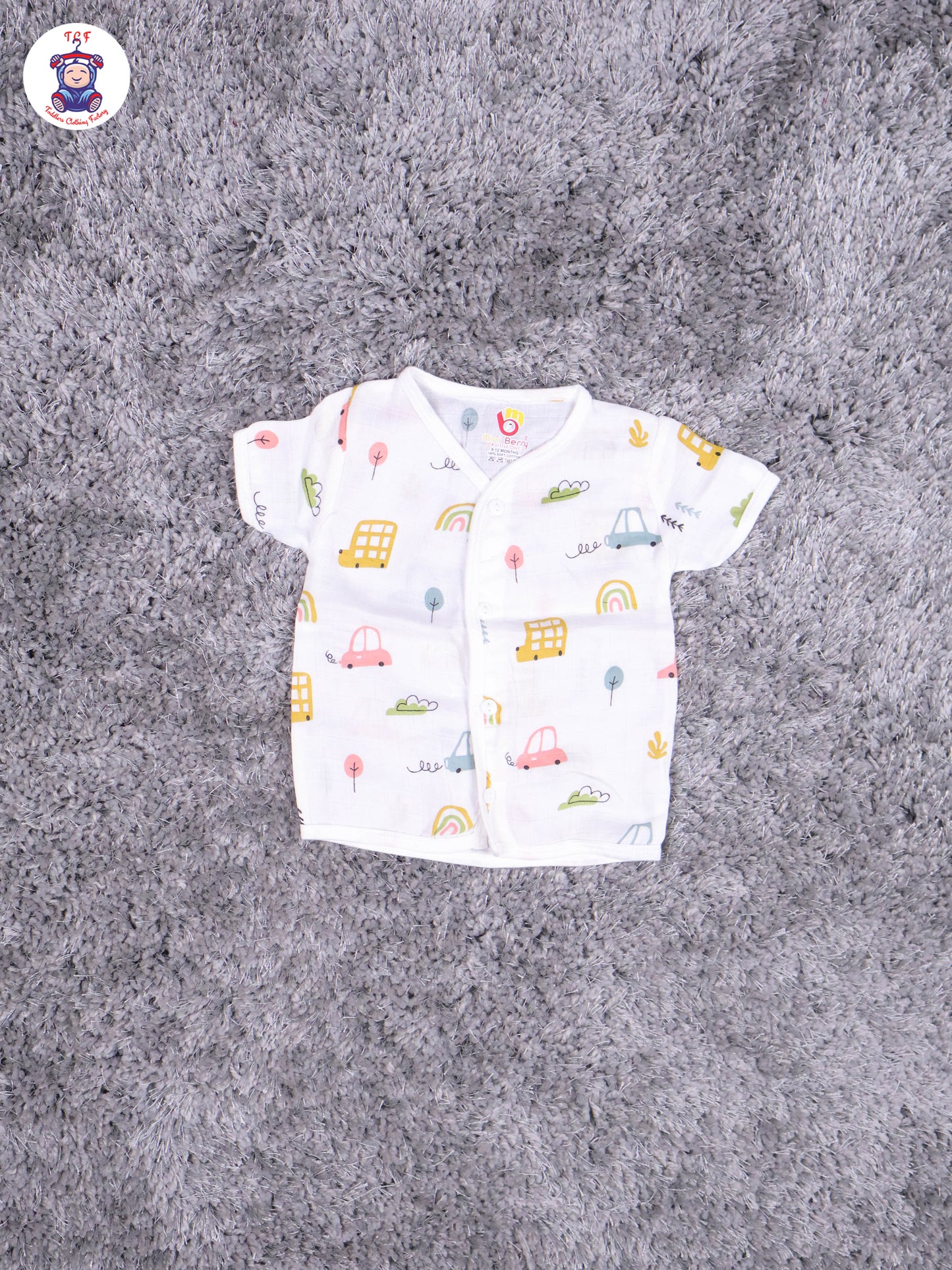 White Multi Cartoons Muslin Shirts & Shorts