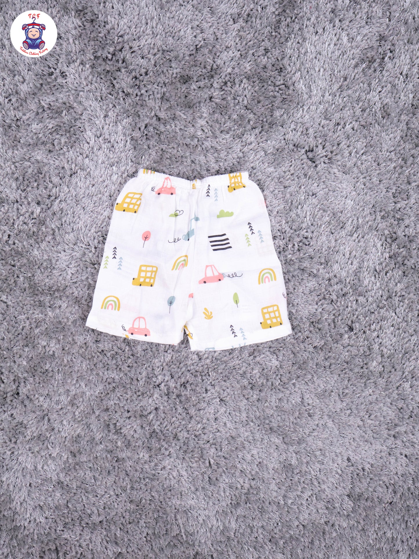 White Multi Cartoons Muslin Shirts & Shorts