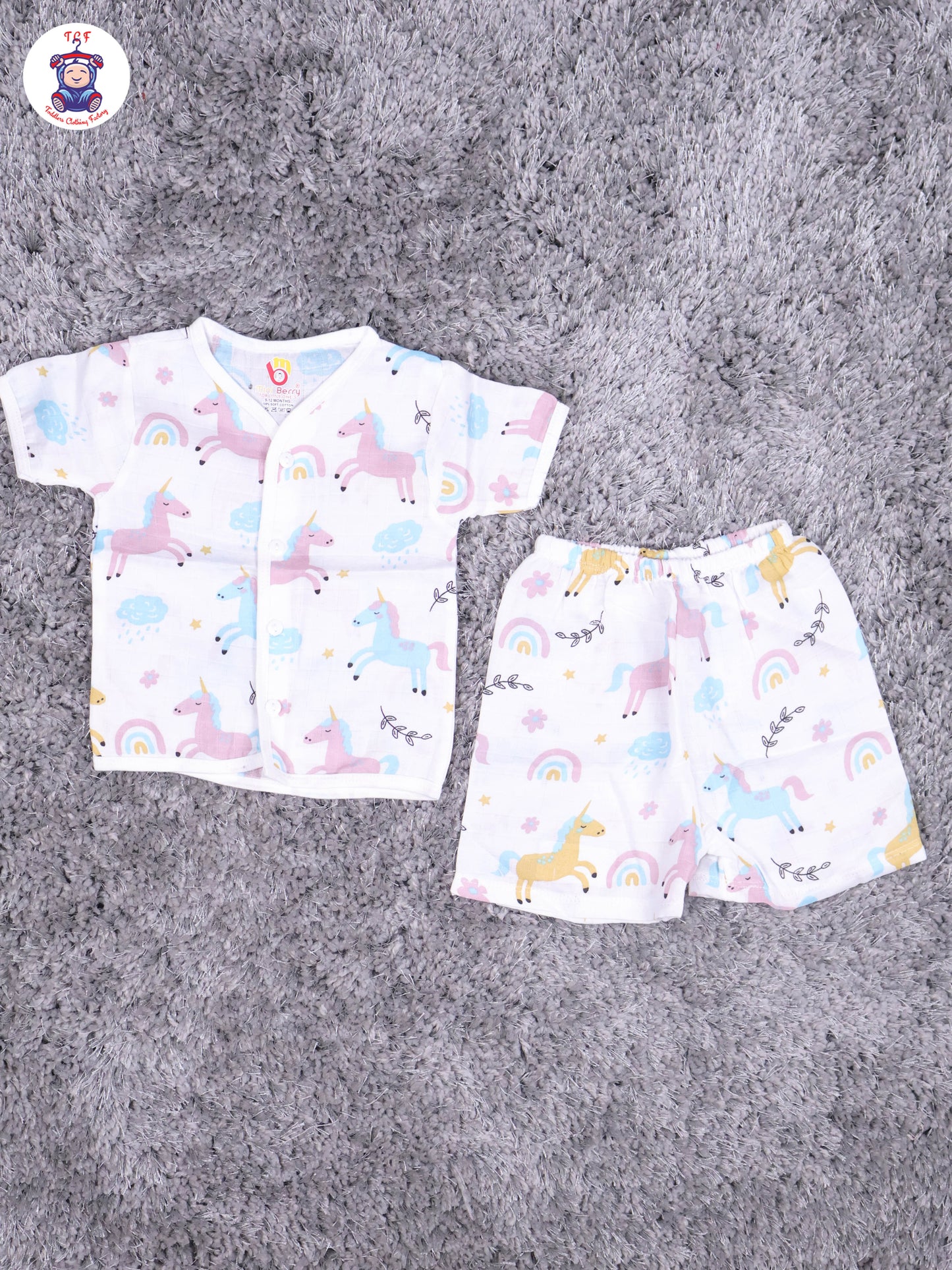 White Multi Cartoons Muslin Shirts & Shorts