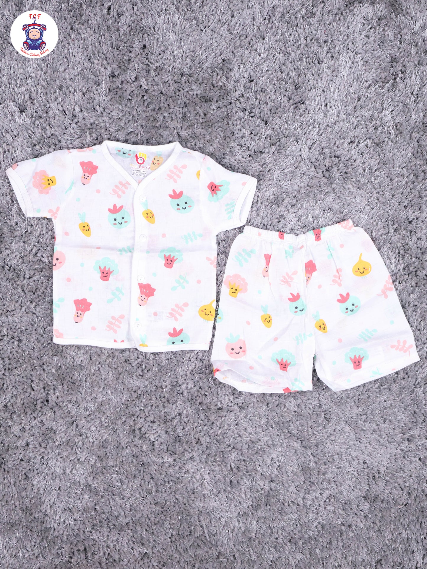 White Multi Cartoons Muslin Shirts & Shorts