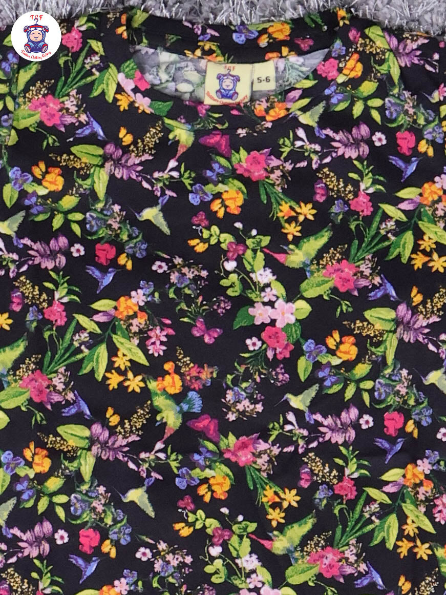 Black - Floral Girls Night Wear