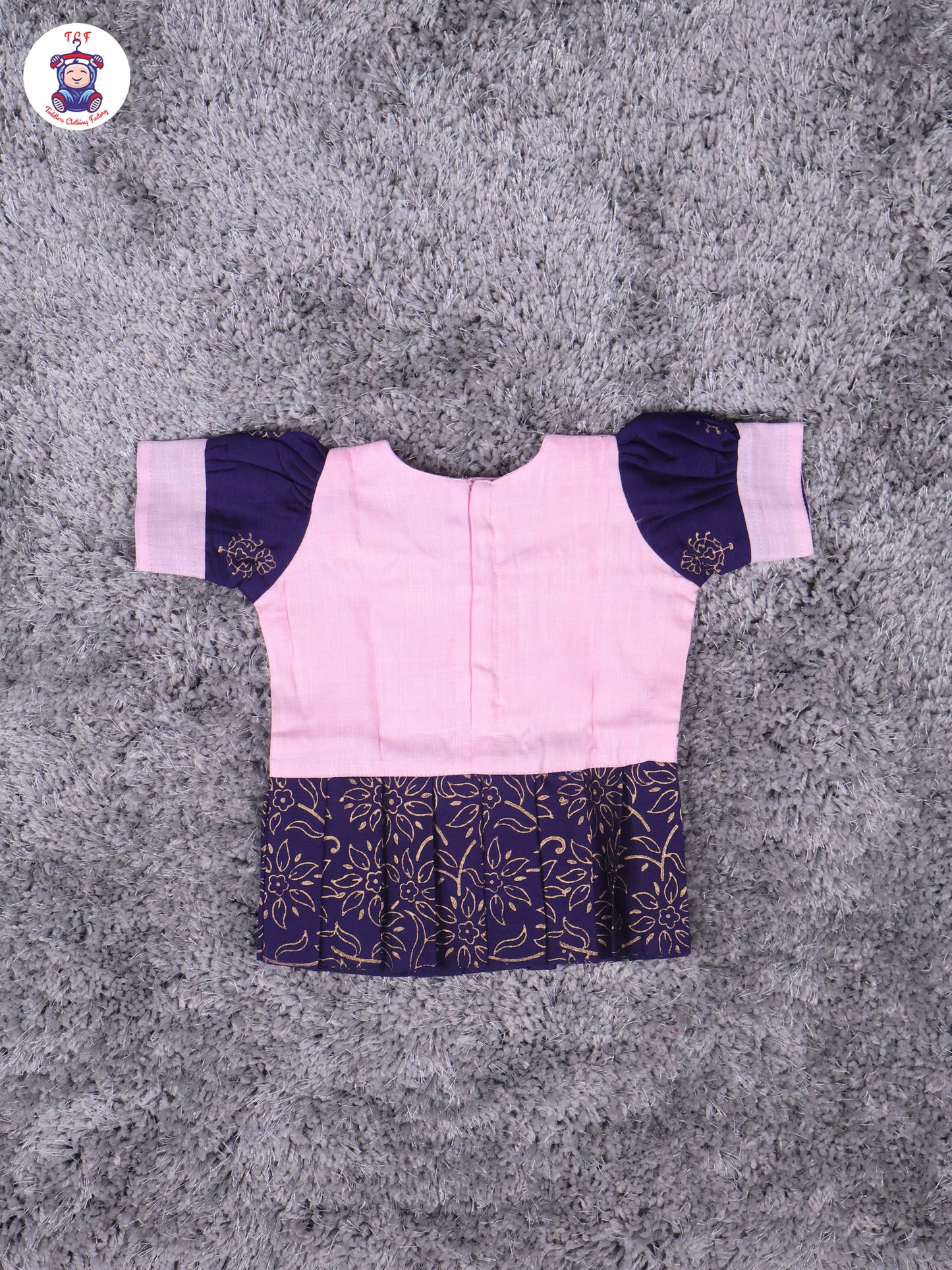 Pink & Navy Blue - Cotton Pavadai Sattai