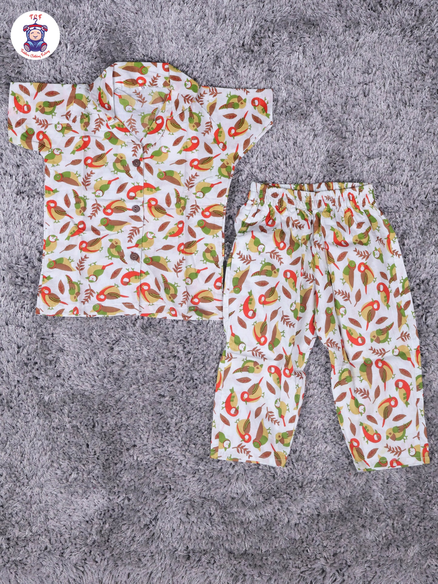 Orange & Green - Parrot Boys Readymade Cotton Shirts & Pant
