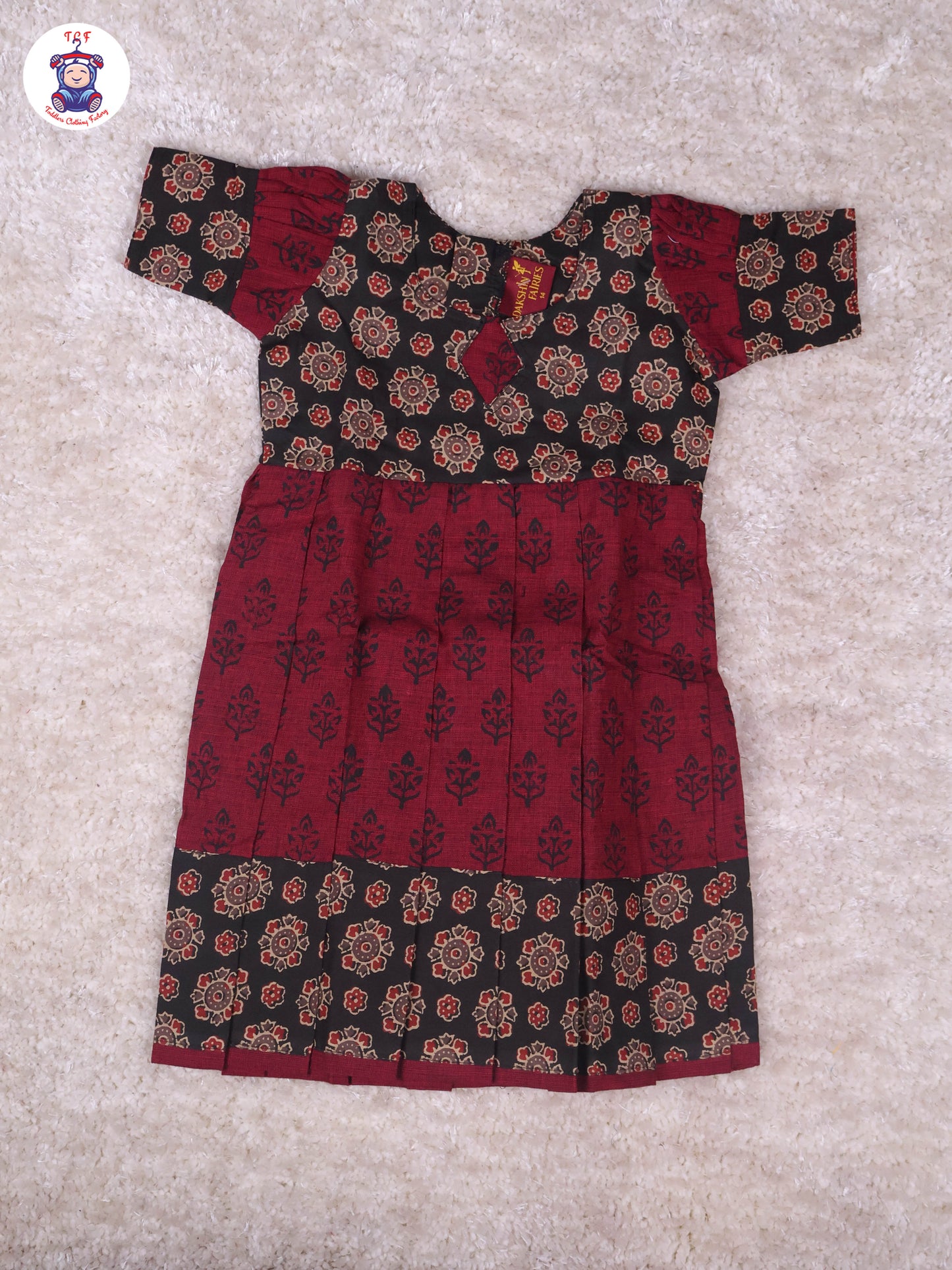 Black & Maroon Floral - Girls Readymade Long Frock