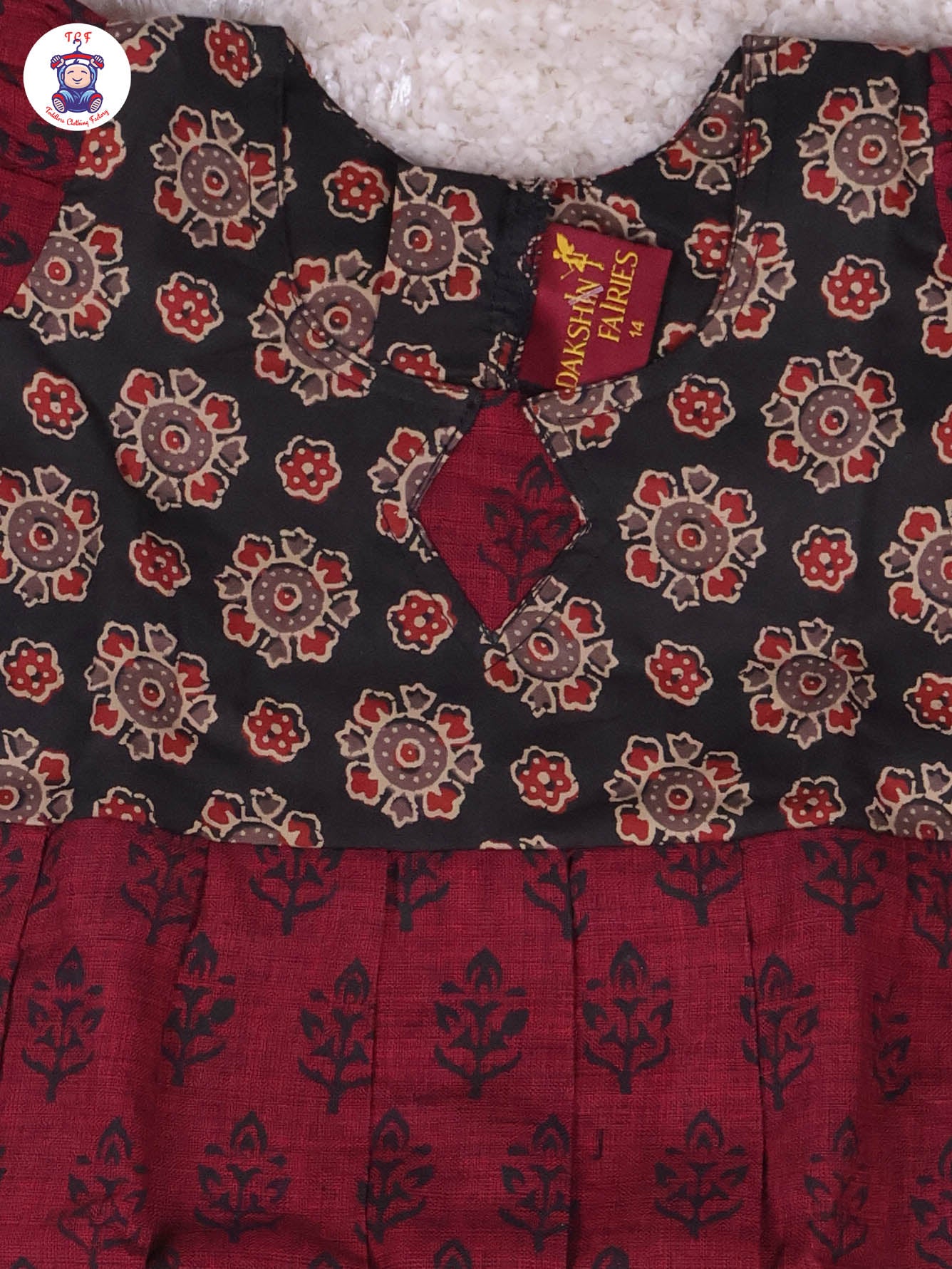 Black & Maroon Floral - Girls Readymade Long Frock