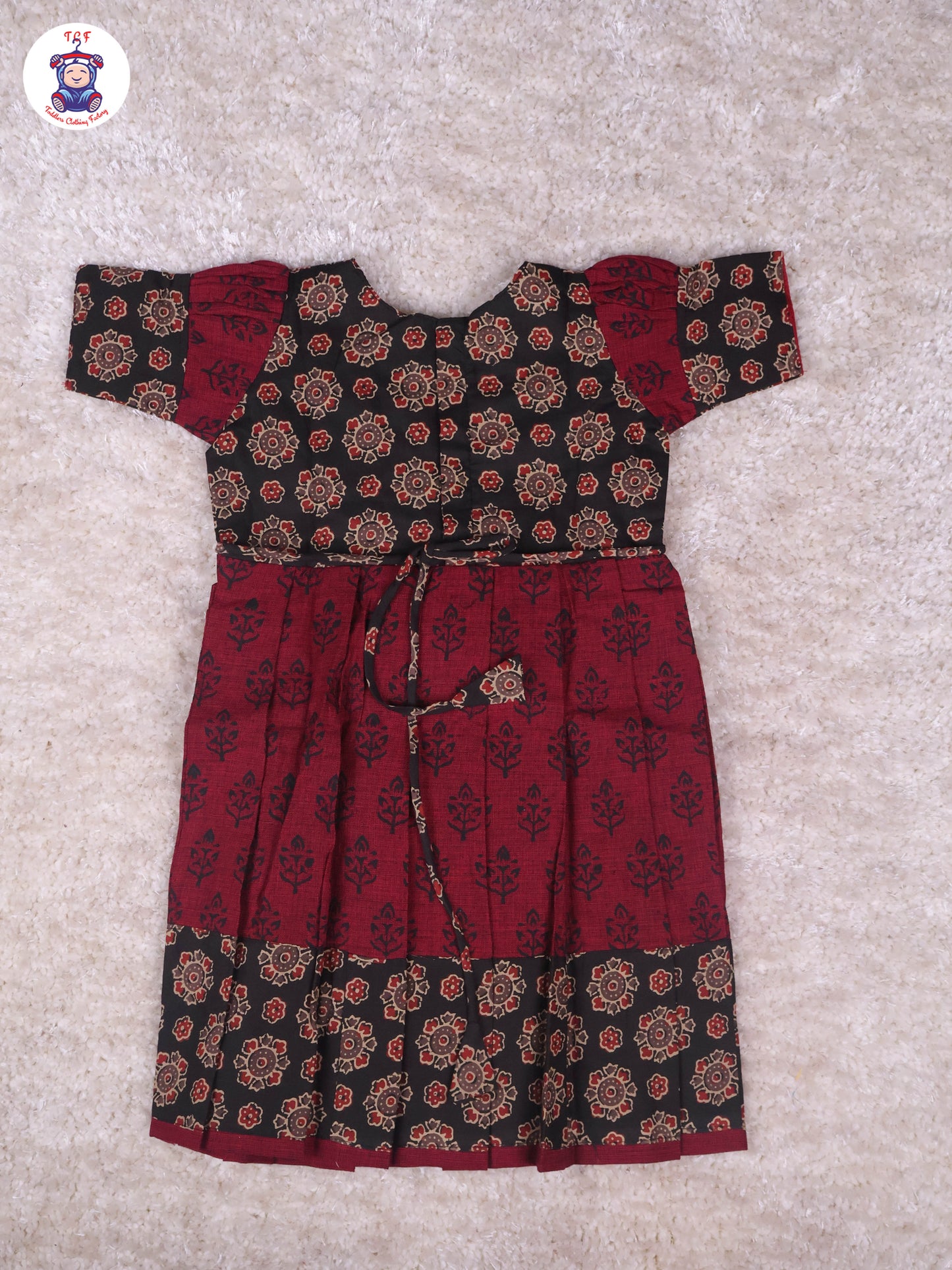 Black & Maroon Floral - Girls Readymade Long Frock