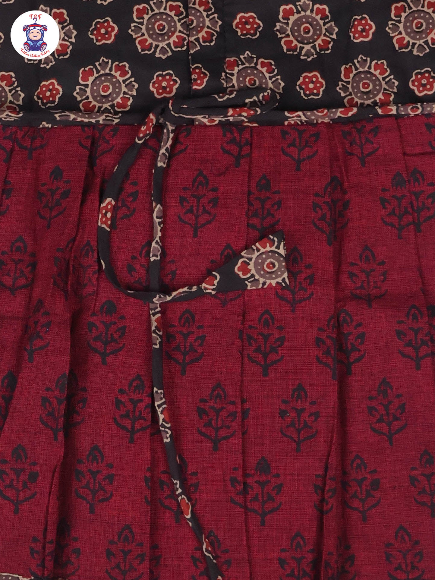 Black & Maroon Floral - Girls Readymade Long Frock