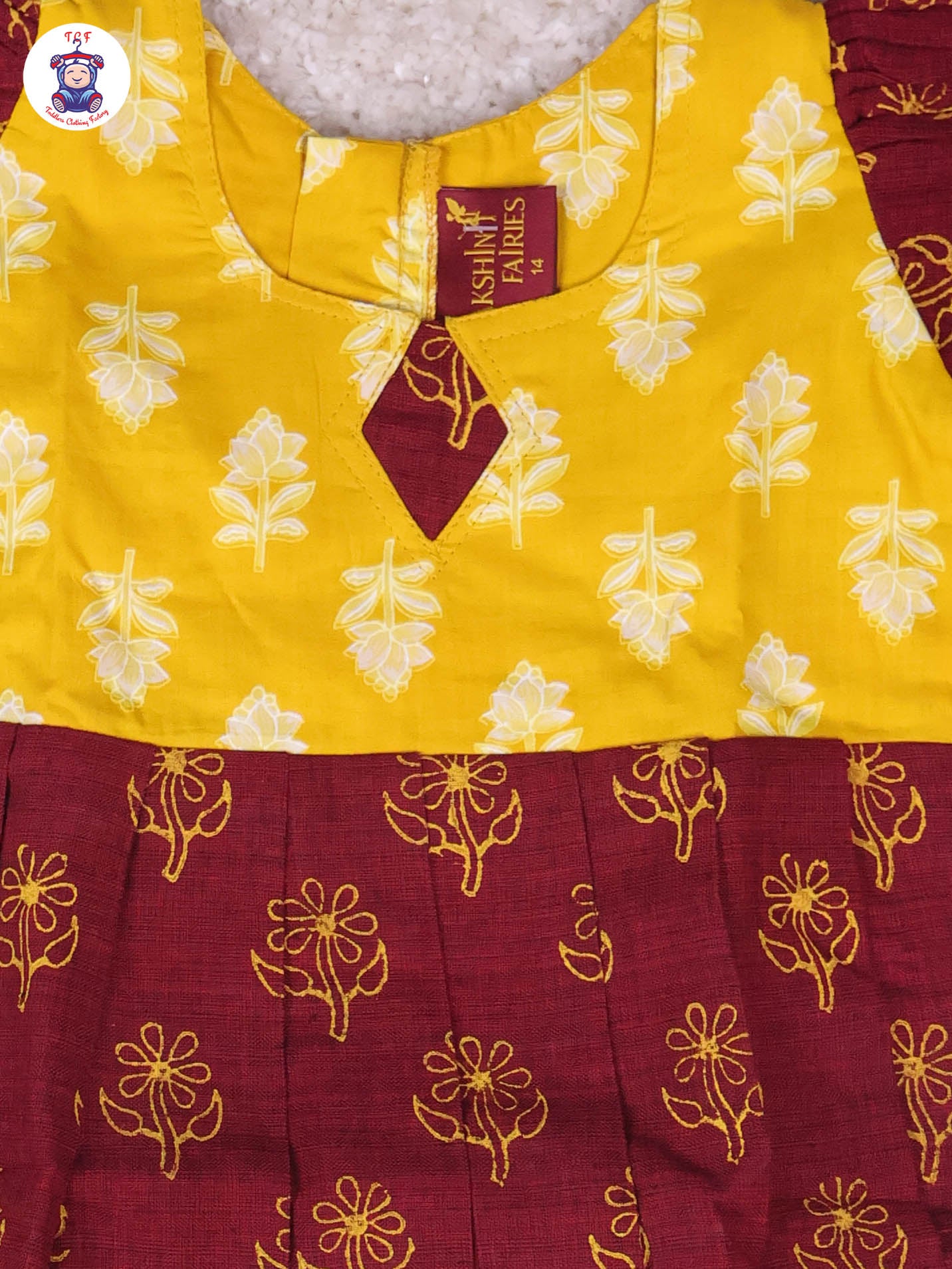 Yellow & Maroon Floral - Girls Readymade Long Frock