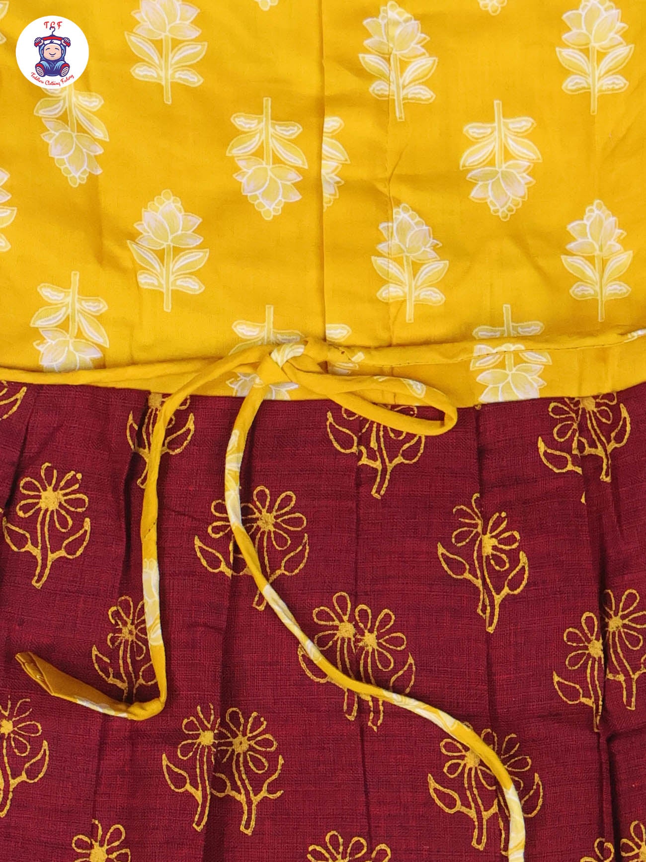 Yellow & Maroon Floral - Girls Readymade Long Frock