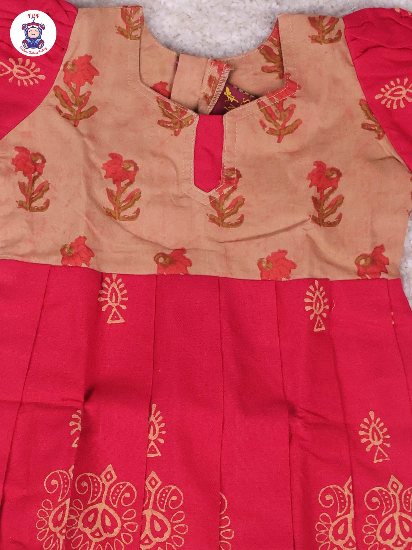 Cream & Red Floral - Girls Readymade Long Frock